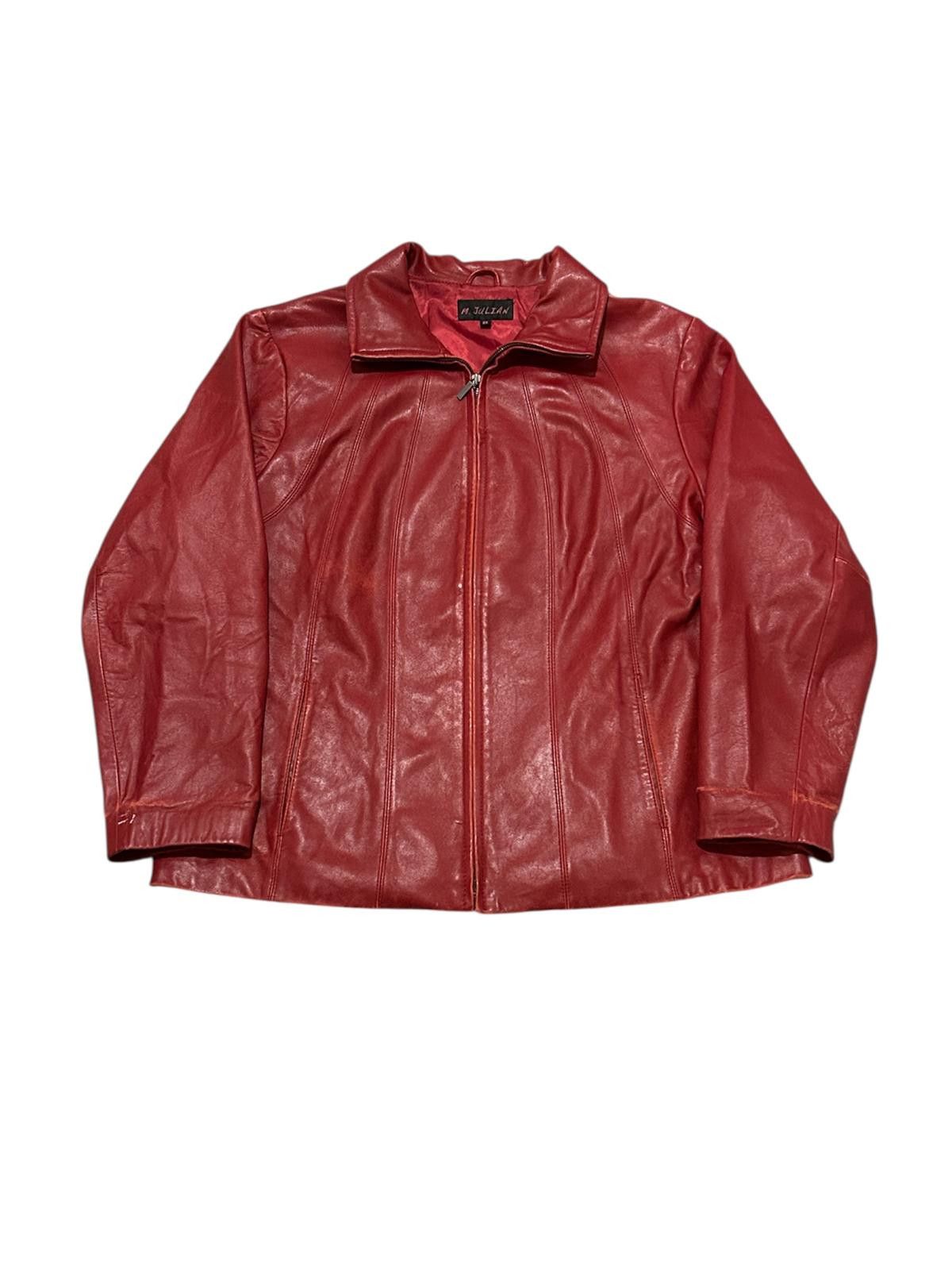 Vintage Red Leather Zip-Up Jacket – Women's XL