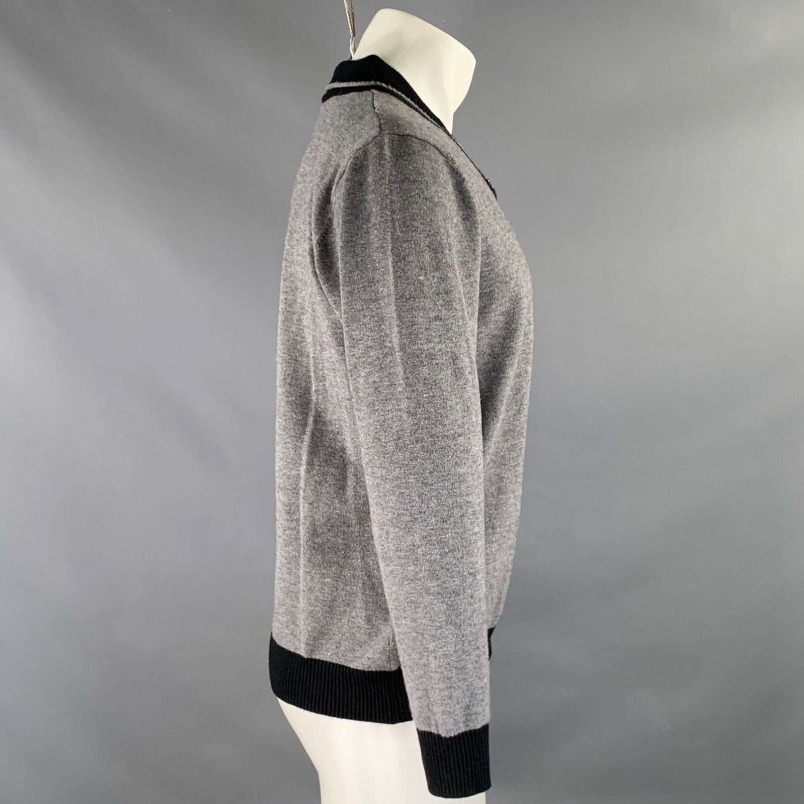 Kiton Size M Gray Black Knitted Cashmere Silk V-Neck Pullover Size US M / EU 48-50 / 2 - 3 Thumbnail