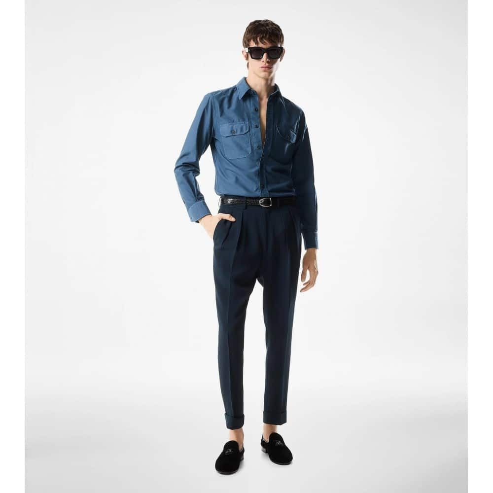 Tom Ford o1loc1c0126 HME001 Light Moleskin Military Fit Shirt in Blue Size US XL / EU 56 / 4 - 2 Thumbnail