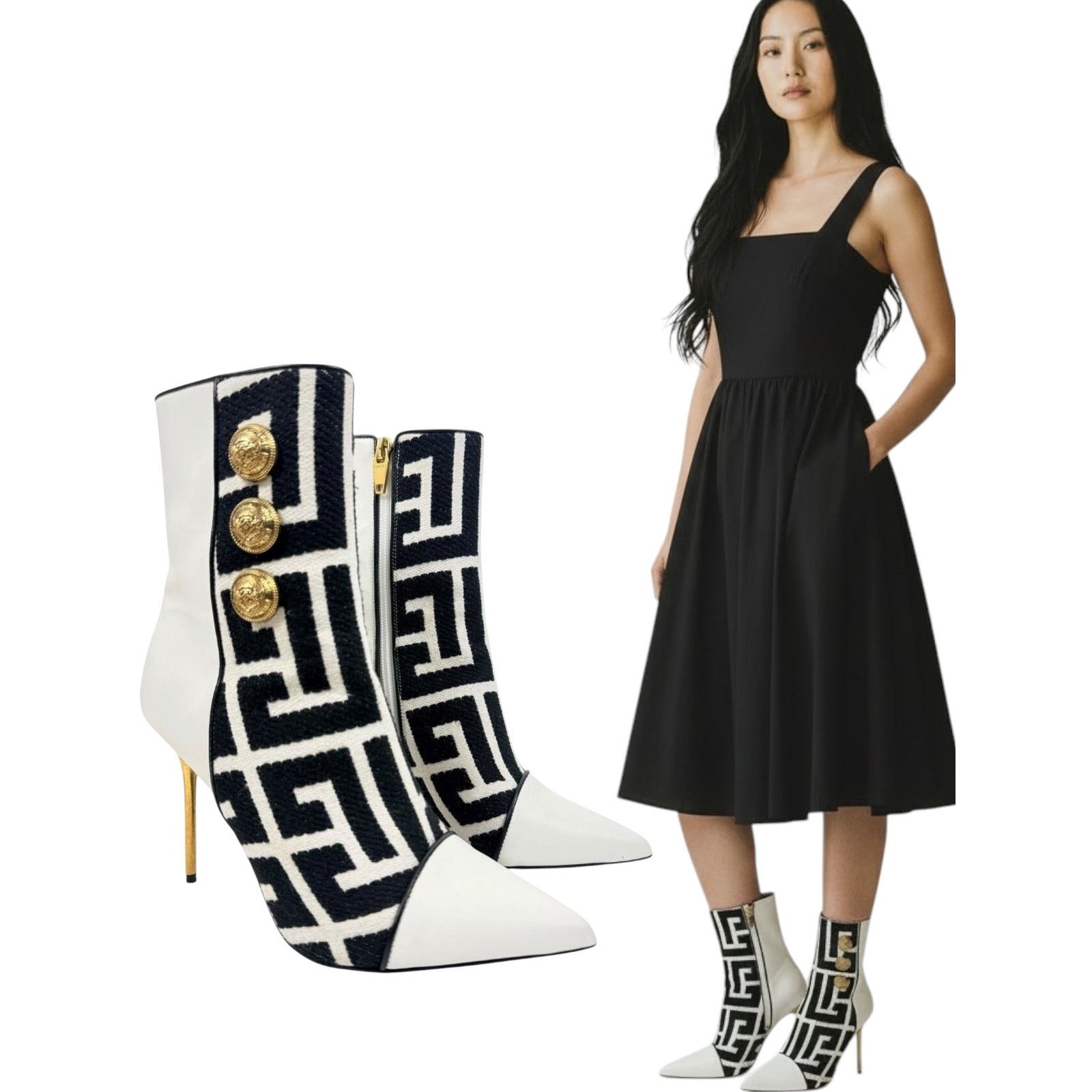 Balmain Balmain Roni Monogram Jacquard Leather Ankle Booties White Size US 7.5 / IT 37.5 - 1 Thumbnail