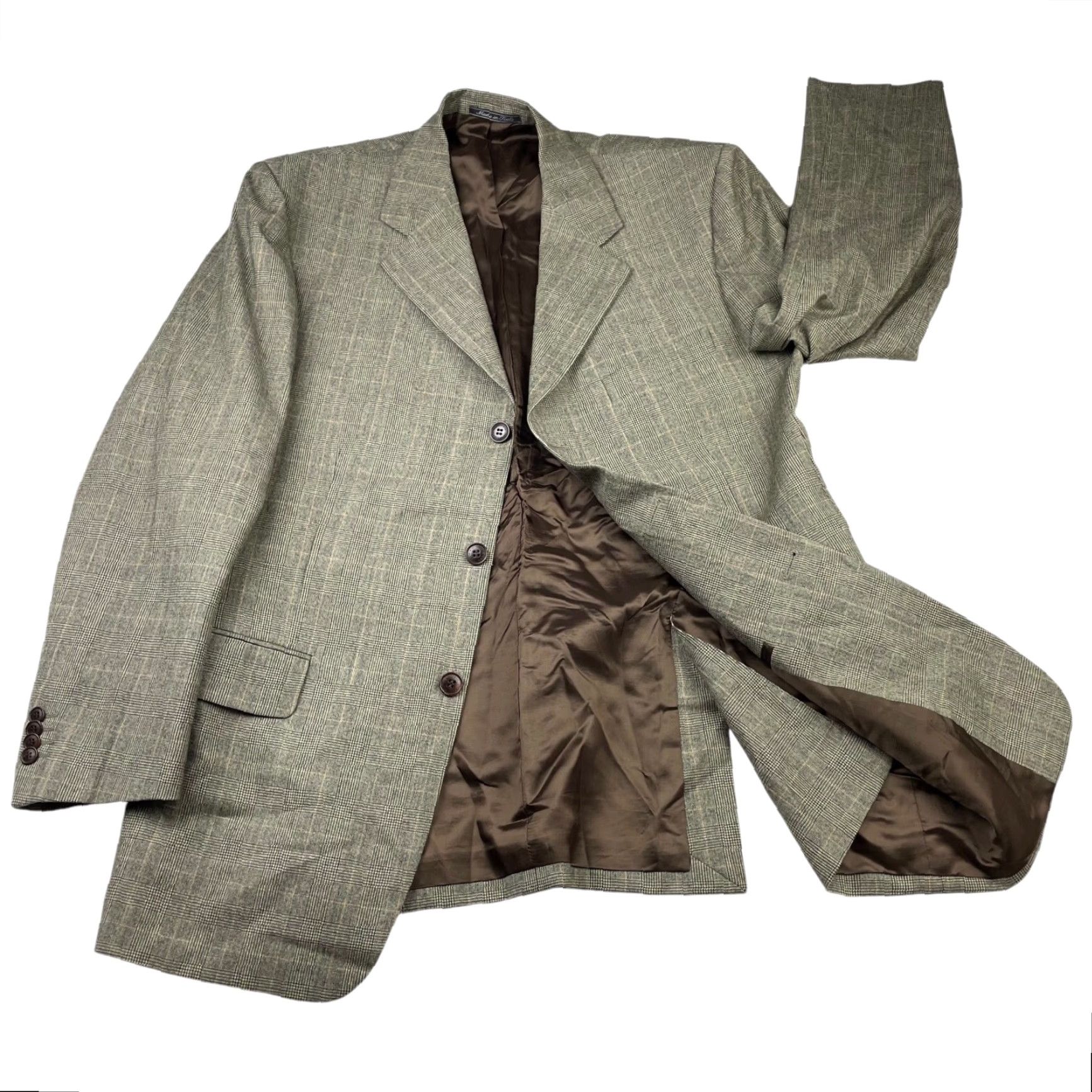 Cantarelli Cantarelli Blazer Men’s Flannel Wool Beige Glen Plaid 42R US | 52 EU Jacket Single-Breasted 3-Button Notch Luxury Italy Mens Size 42R - 3 Thumbnail