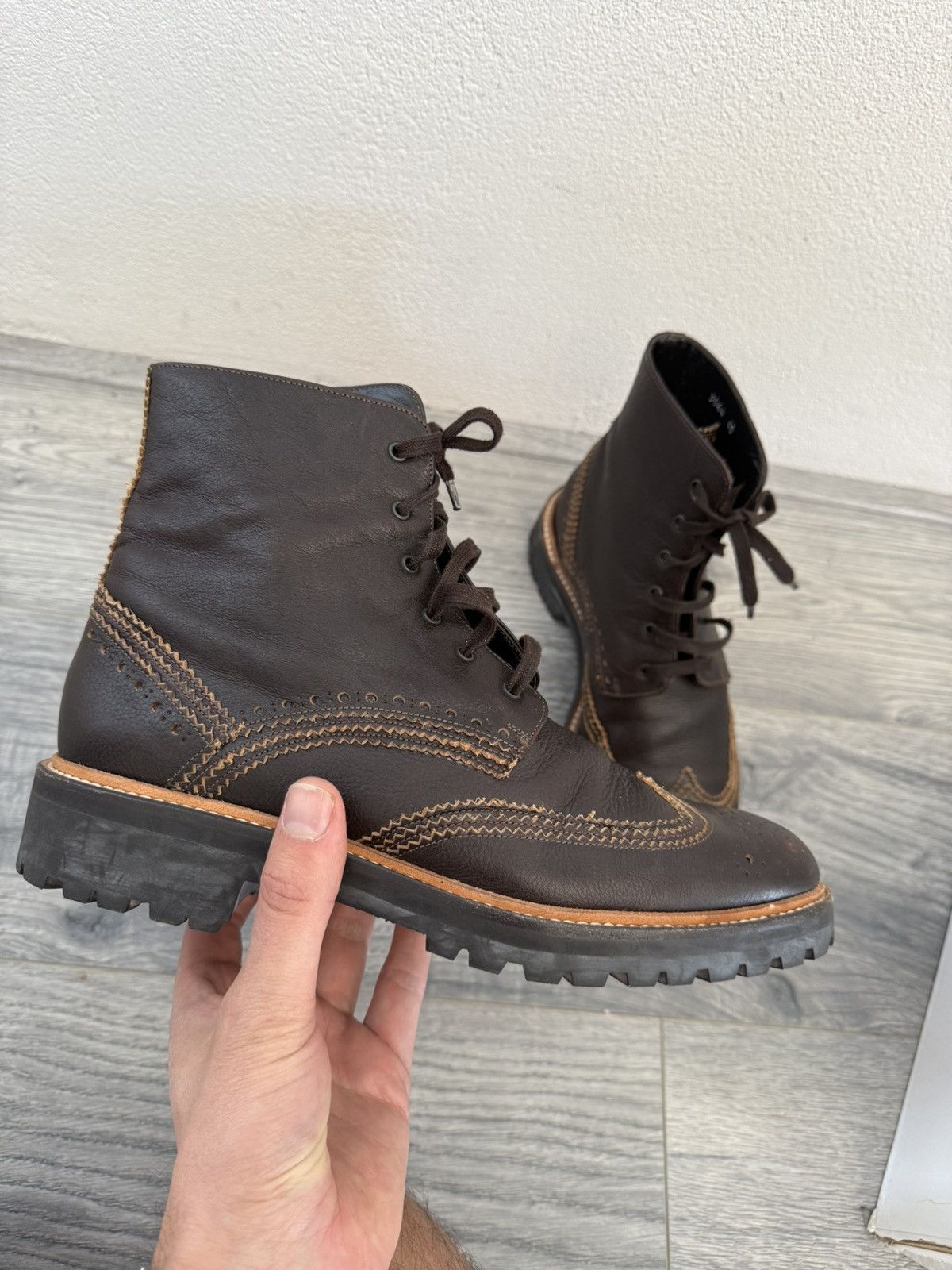 Givenchy Brown Brogue Combat Boots with Lug Sole Size US 7 / EU 40 - 9 Thumbnail