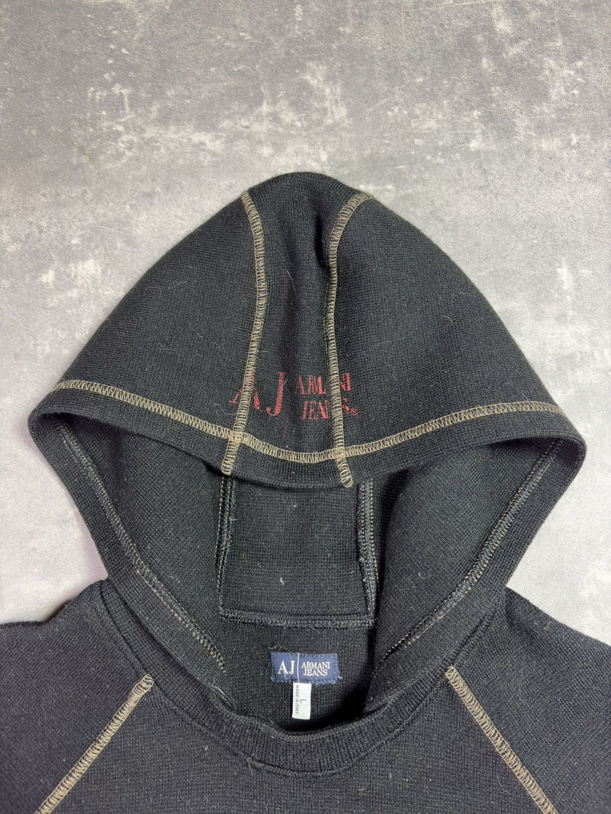 Armani 00s Armani Jeans Slim Fit Big Hood Archival Wool Hoodie M L Size US M / EU 48-50 / 2 - 17 Thumbnail