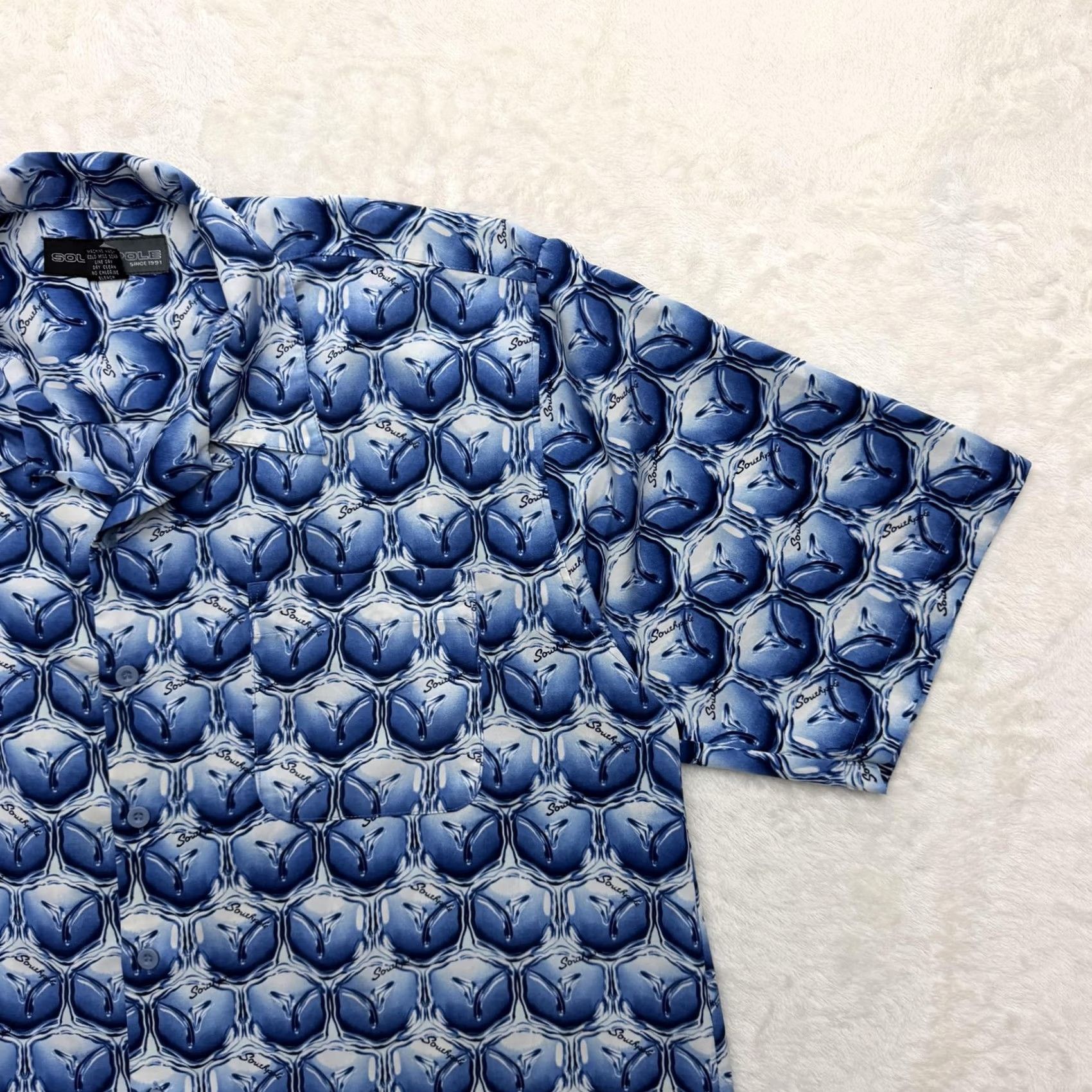 Southpole Southpole Shirt Mens L Blue Geometric Short Sleeve Button Up Casual Summer Size US L / EU 52-54 / 3 - 3 Thumbnail