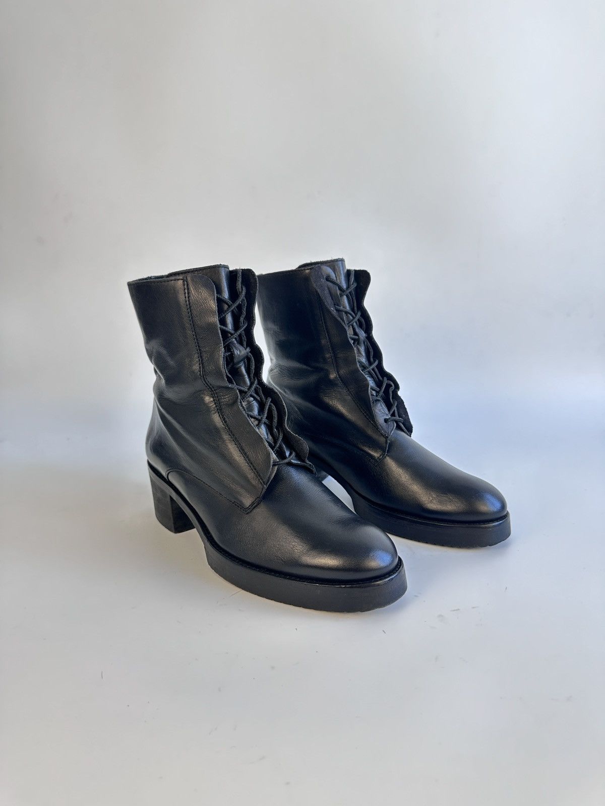 Cos COS Black Leather Lace Up Ankle Boots Size EU 39 Portugal Size US 8.5 / IT 38.5 - 1 Thumbnail