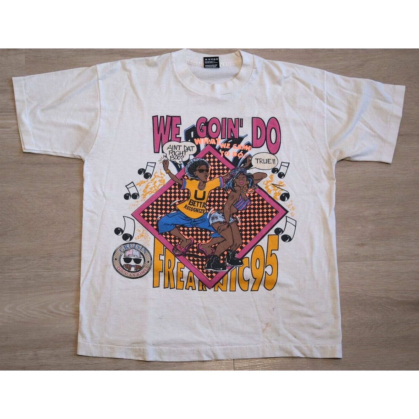 Fruit Of The Loom Vintage 1995 Fruit of Loom Freak Nic 95 Shirt Large White Size US L / EU 52-54 / 3 - 1 Thumbnail