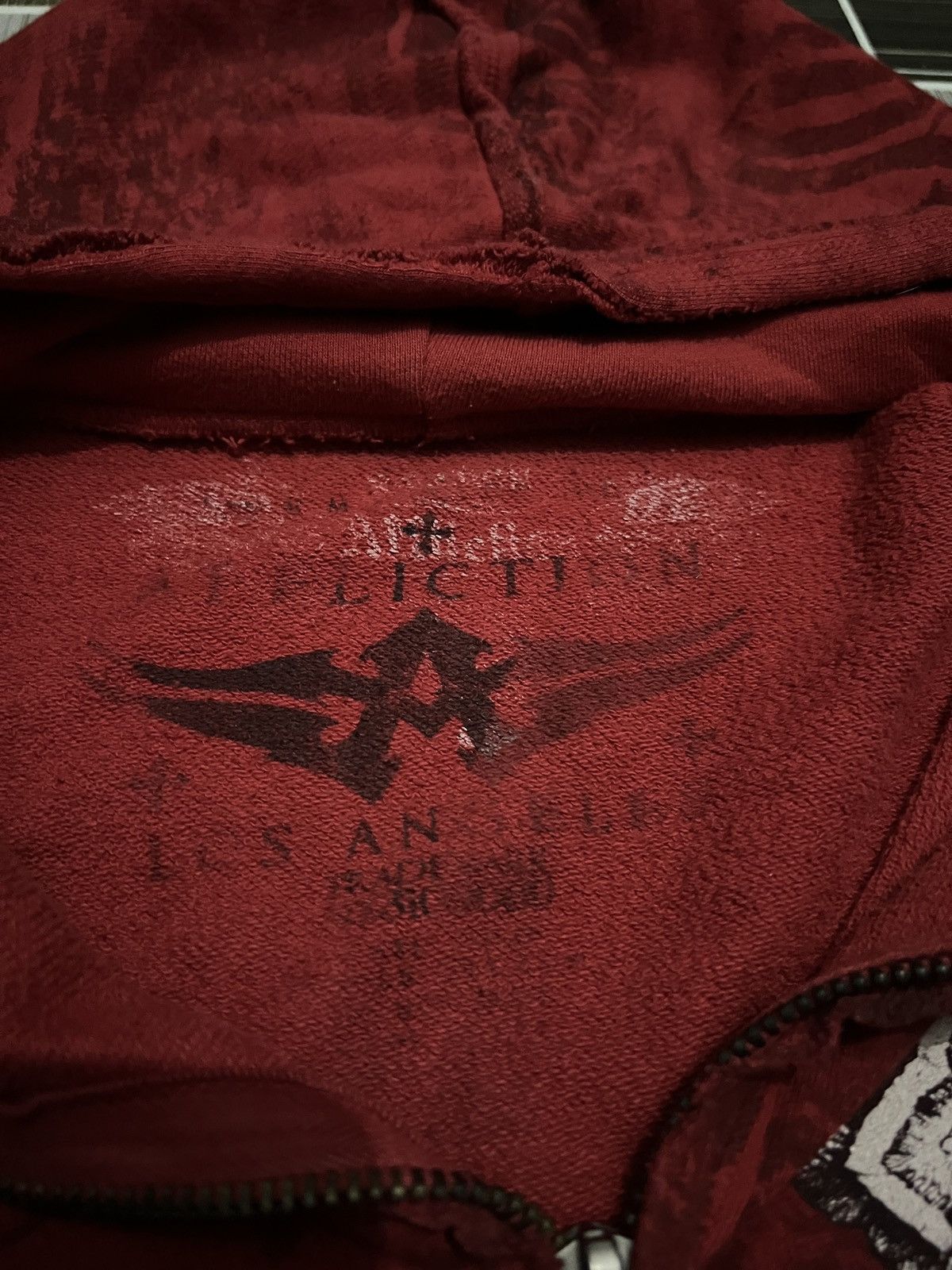 Affliction × Vintage Vintage Y2K Affliction Saints Red and Burgundy Zip Up Hoodie Size US XL / EU 56 / 4 - 6 Thumbnail