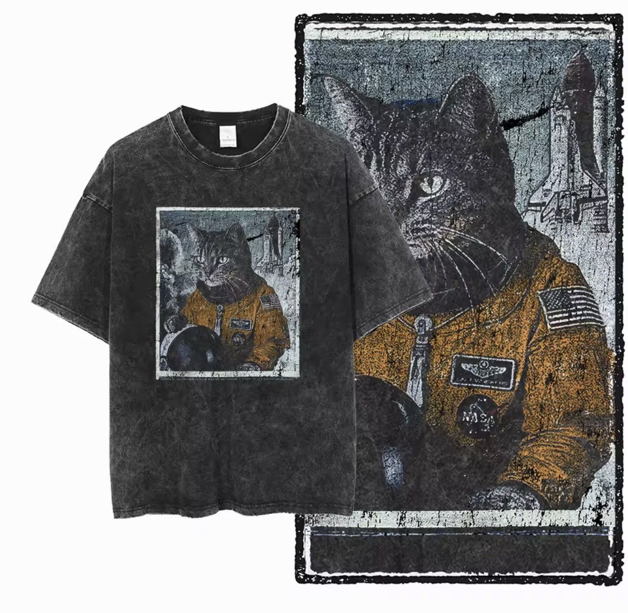 Japanese Brand Vintage Wash Astraunut Cat Tee Size US XXL / EU 58 / 5 - 3 Thumbnail
