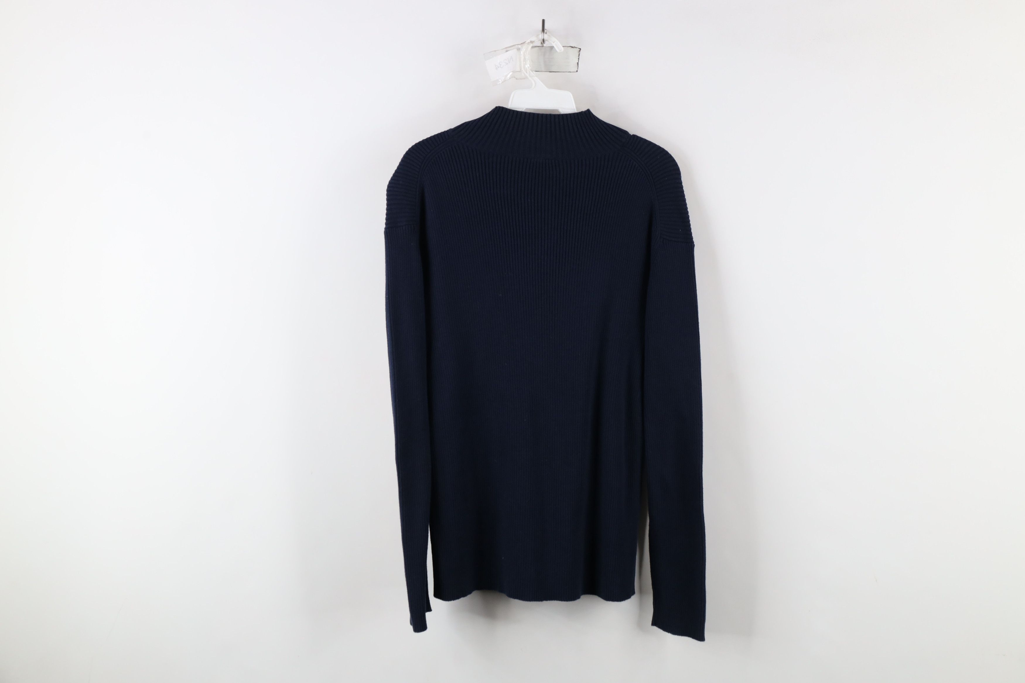 Ralph Lauren × Vintage Vintage 90s Ralph Lauren Ribbed Knit Mock Neck Sweater Blue Size L / US 10 / IT 46 - 10 Thumbnail