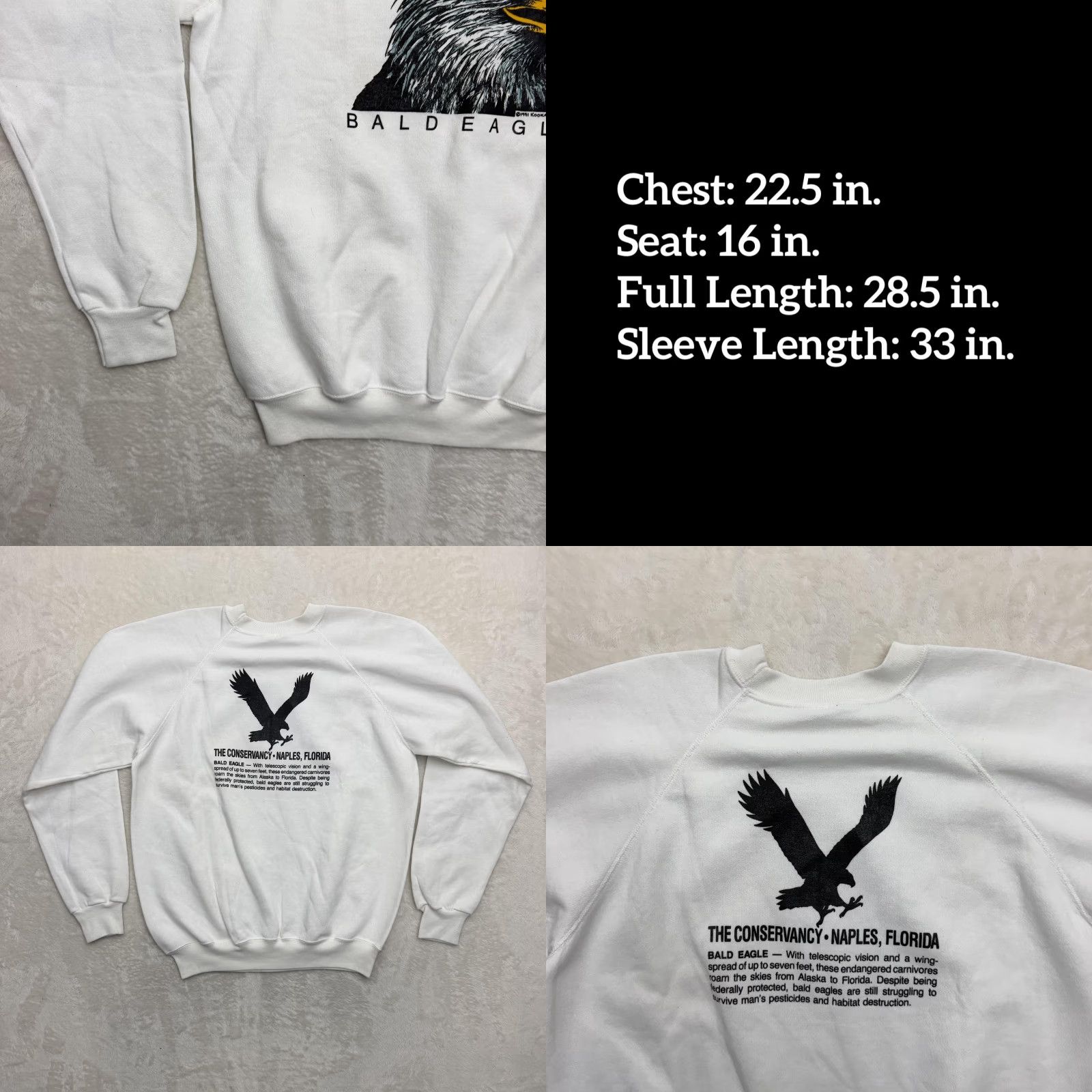 Hanes VINTAGE Hanes Conservancy Bald Eagle Sweatshirt Mens XL White Graphic 1991 USA Size US XL / EU 56 / 4 - 8 Thumbnail