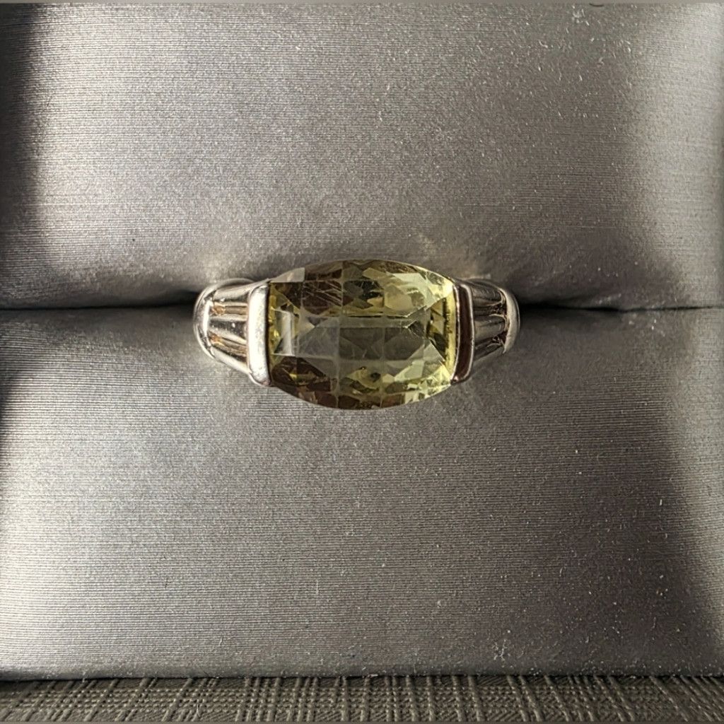 The Unbranded Brand Vintage 1990s Checkerboard Cut Citrine Sterling Silver Ring Size ONE SIZE - 3 Thumbnail