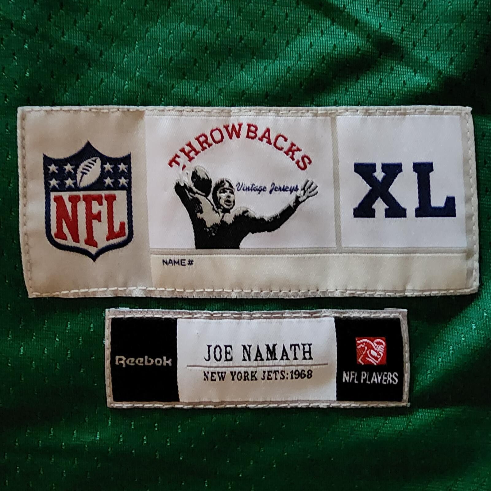 Reebok Reebok NFL Vintage Joe Namath New York Jets #12 Green XL NFL Size ONE SIZE - 2 Thumbnail