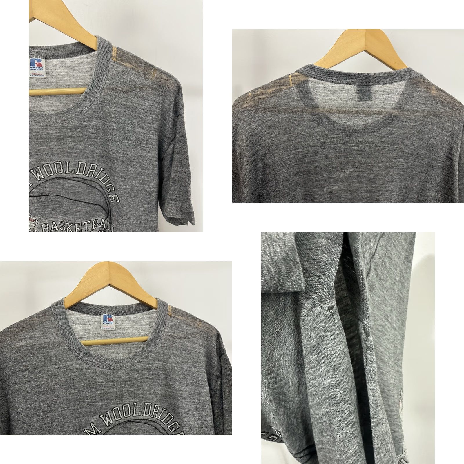 Russell Athletic VINTAGE Russell Athletic T-Shirt Gray L Mens Grunge Burnout Thin 80s Paper Thin Worn Costume Style Size US L / EU 52-54 / 3 - 8 Thumbnail