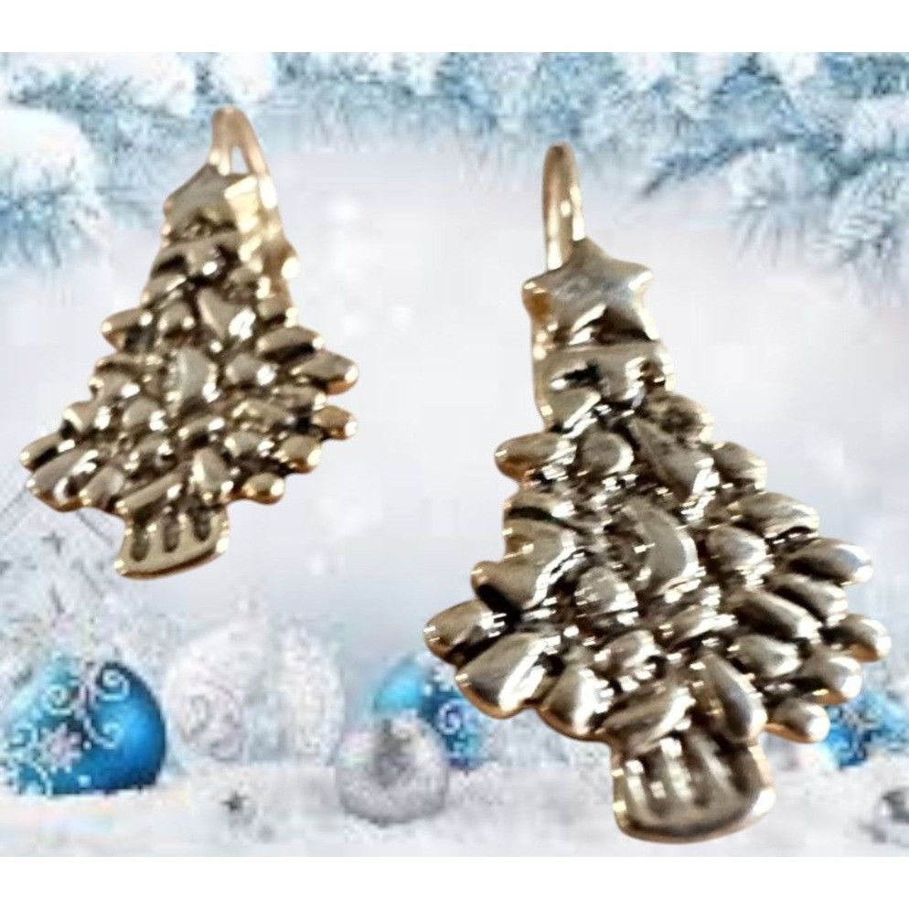 Handmade Vintage Christmas Tree Earrings Star Topper Gold Tone Eurowi Size ONE SIZE - 1 Thumbnail