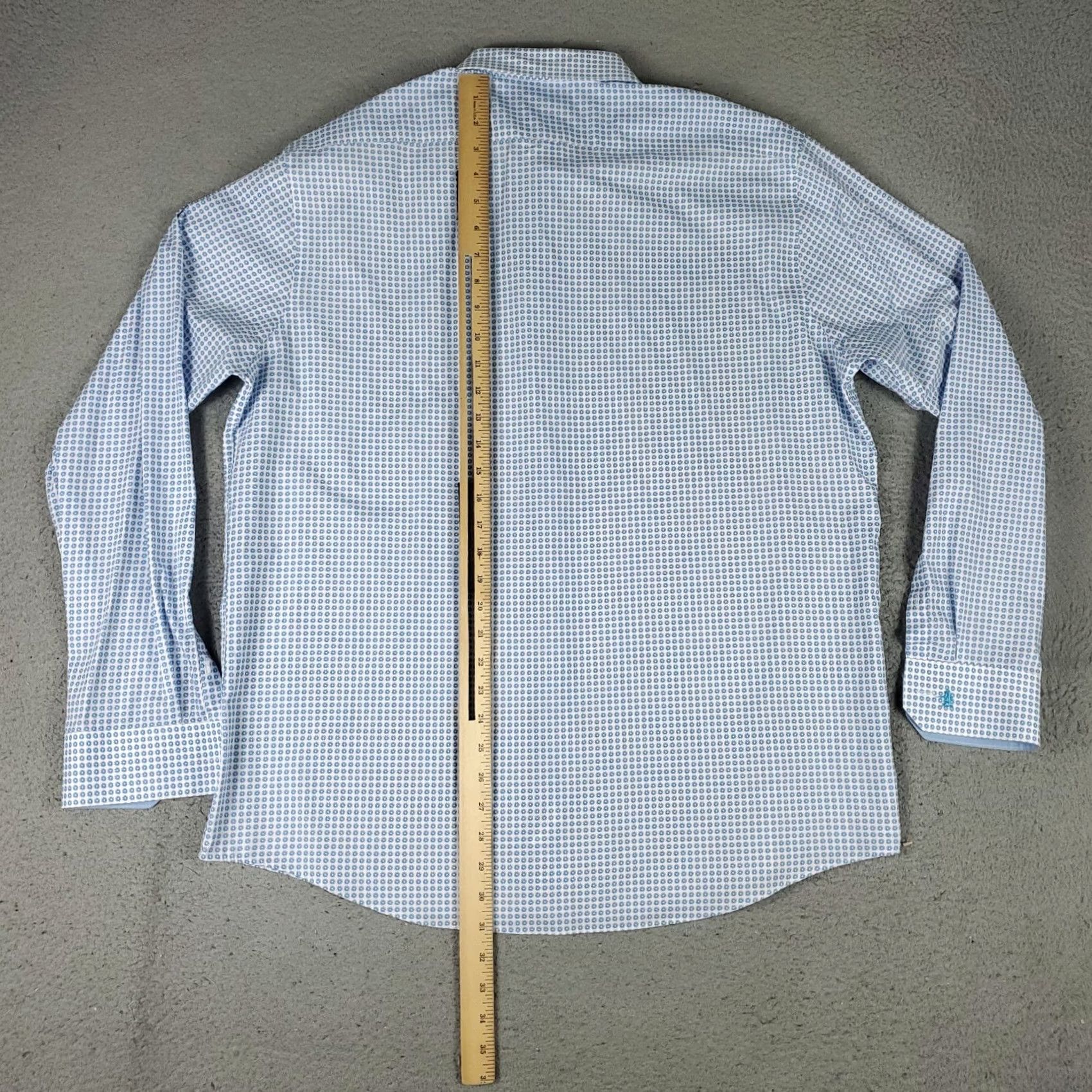 Vintage Penguin Shirt Mens 17 Blue White Geometric Dress Button Up Long Sleeve Size 46R - 3 Thumbnail
