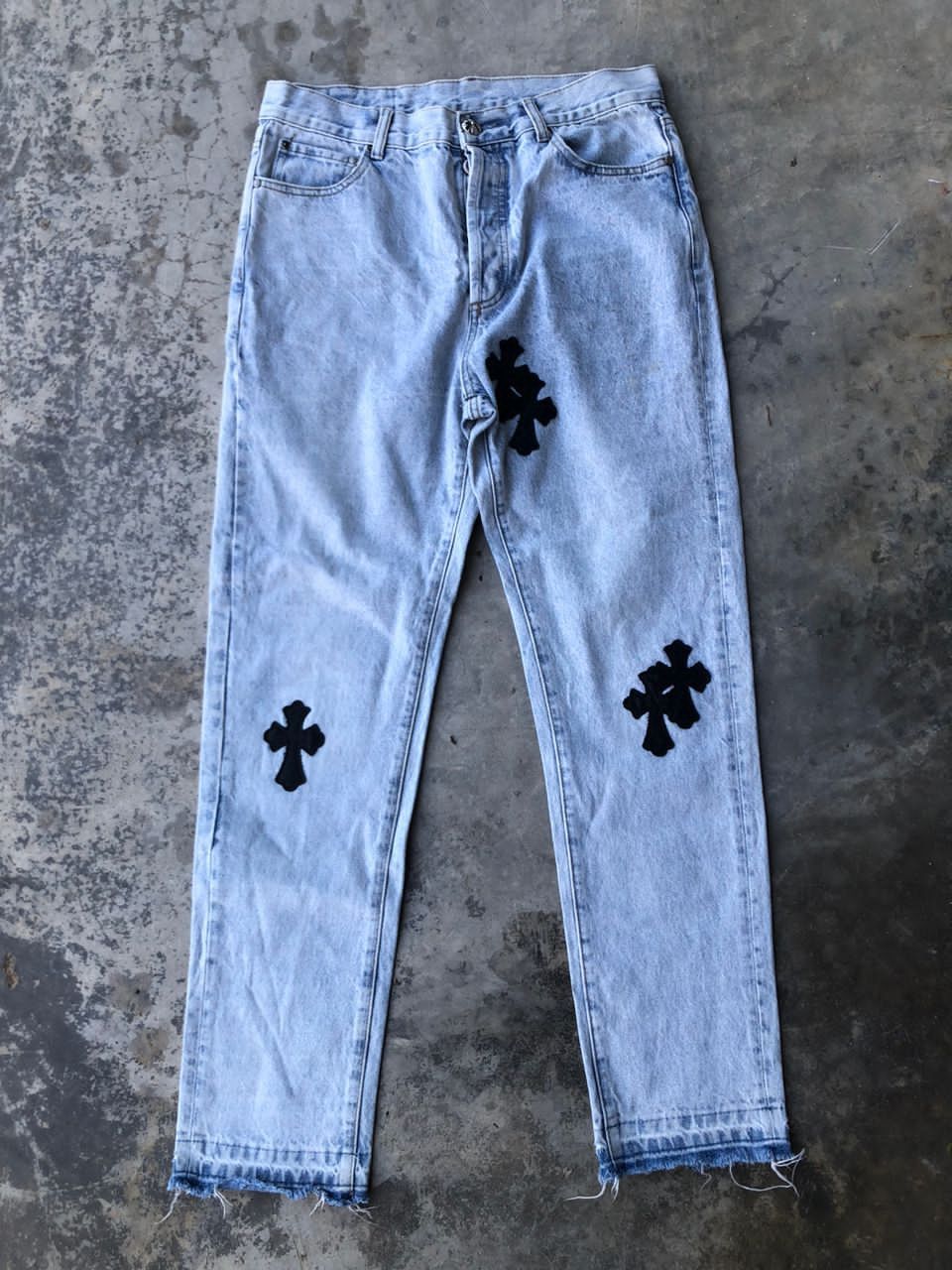 Faded Blue Cross Patch Denim pants