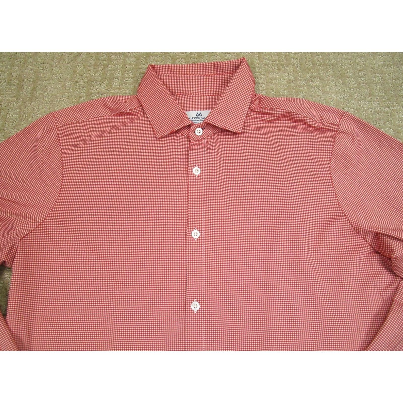 Mizzen+Main Mizzen+Main Shirt Mens XL Red Gingham Dress Long Sleeve Slim Fit American Made Button-Down Shirt Size 46R - 2 Thumbnail