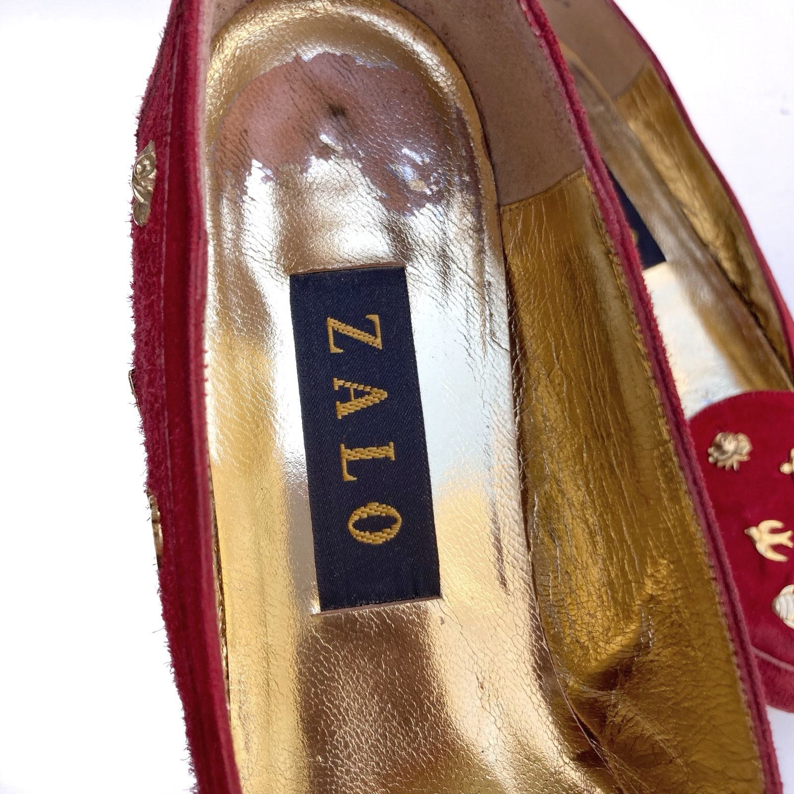 Vintage Vintage Zalo Red Suede Gold Charm Loafers | Handmade Spain Size US 7 / IT 37 - 12 Thumbnail