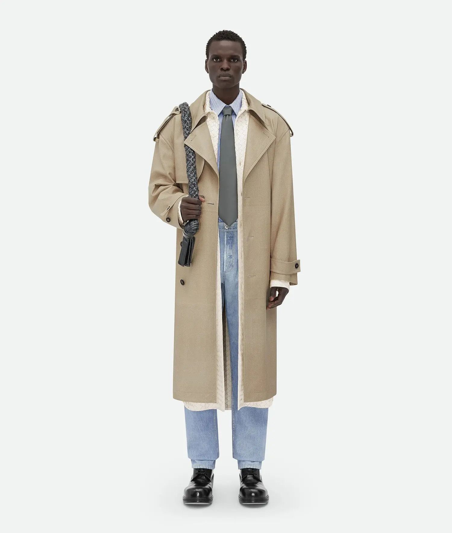 Bottega Veneta o1w1db10525 Printed Leather Mouline Twill Trench Coat Beige Size US L / EU 52-54 / 3 - 1 Thumbnail