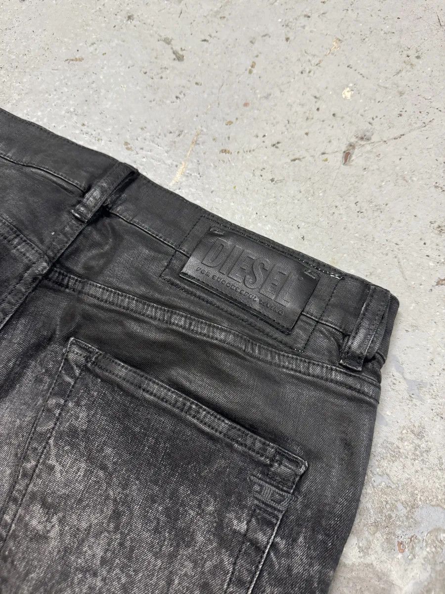 Diesel Diesel Black Bleached Effect Coated Slim Jeans Size US 33 - 6 Thumbnail