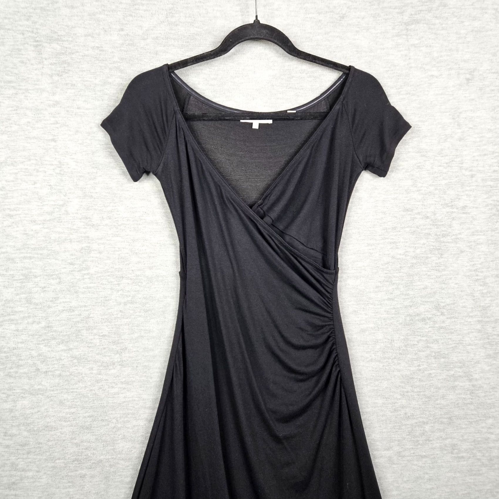 Vince Vince Dress Women's Maxi Wrap Effect Black XS Short Sleeve V-Neck Slim Solid Pattern XS Womens Size 26" / US 2 / IT 38 - 6 Thumbnail