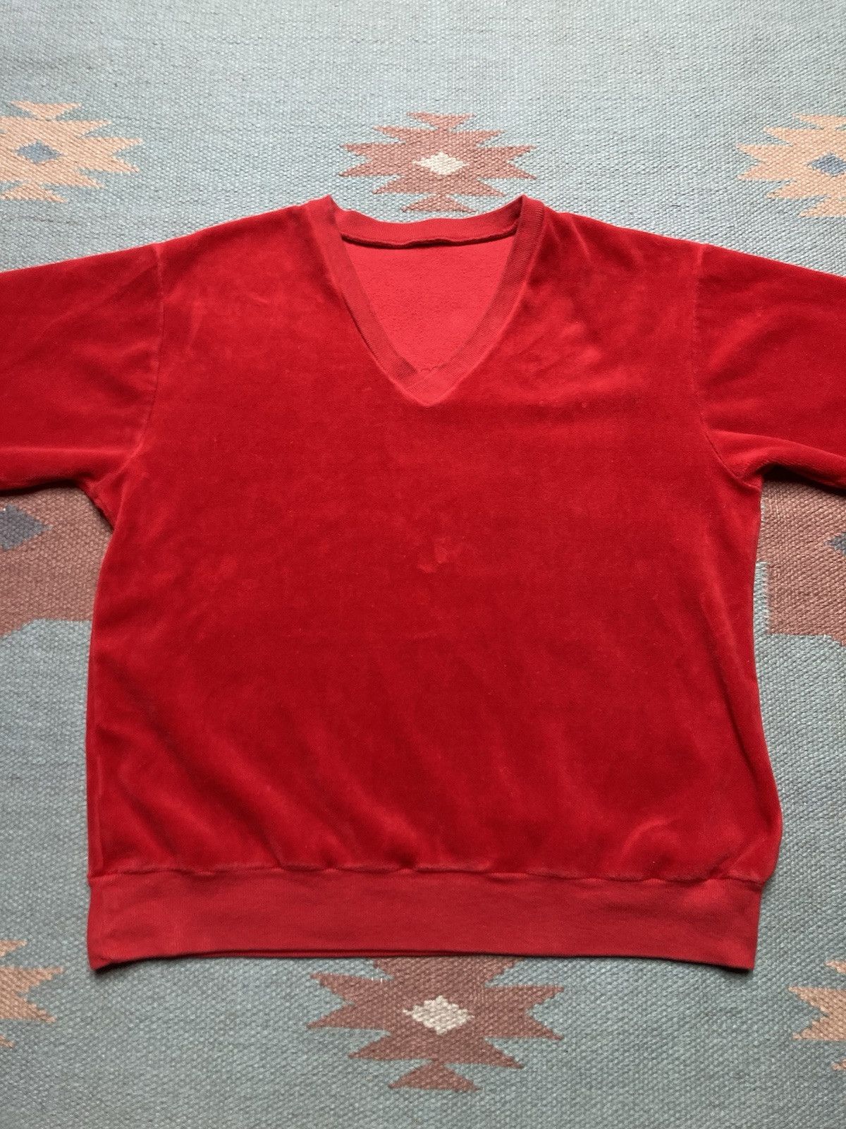 Vintage Vtg 70s shirt velour red soft comfy cotton boxy adult small Size US S / EU 44-46 / 1 - 2 Thumbnail