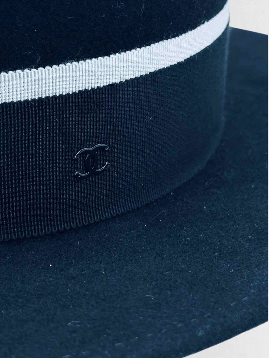 Chanel Chanel Navy Blue CC Rabbit Hair Felt Hat Size Medium Size ONE SIZE - 7 Thumbnail
