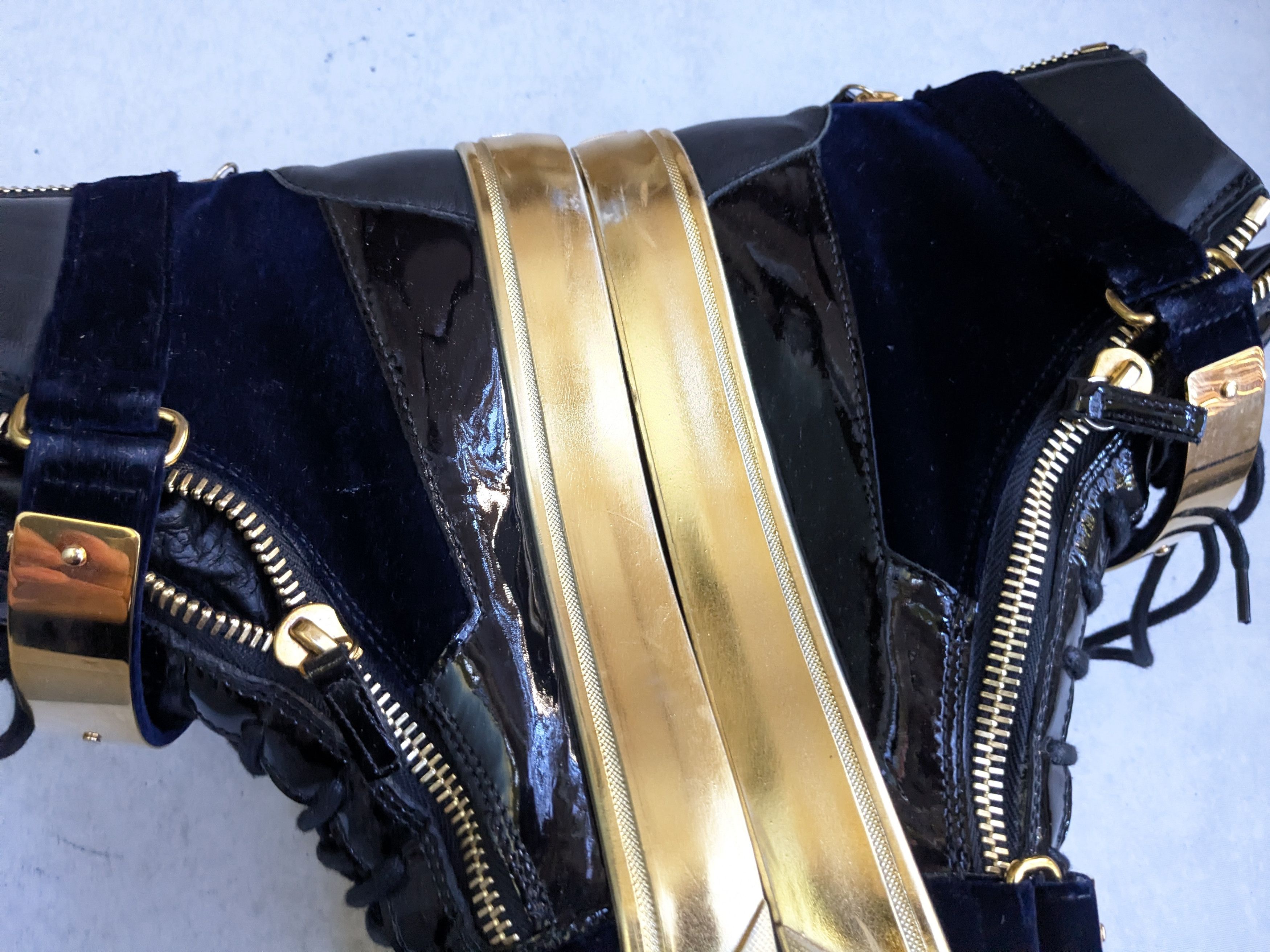 Giuseppe Zanotti Giuseppe Zanotti High Tops Navy Blue Velvet Gold 11 44 Size US 11 / EU 44 - 11 Thumbnail