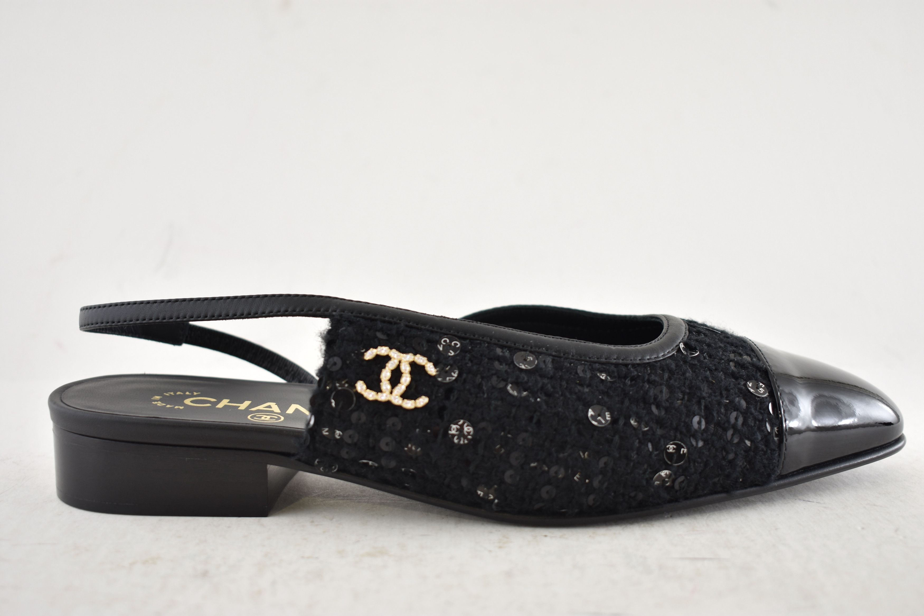 Chanel Chanel 24K Black Tweed CC Logo Slingback Ballet Flat 37 Size US 7 / IT 37 - 6 Thumbnail