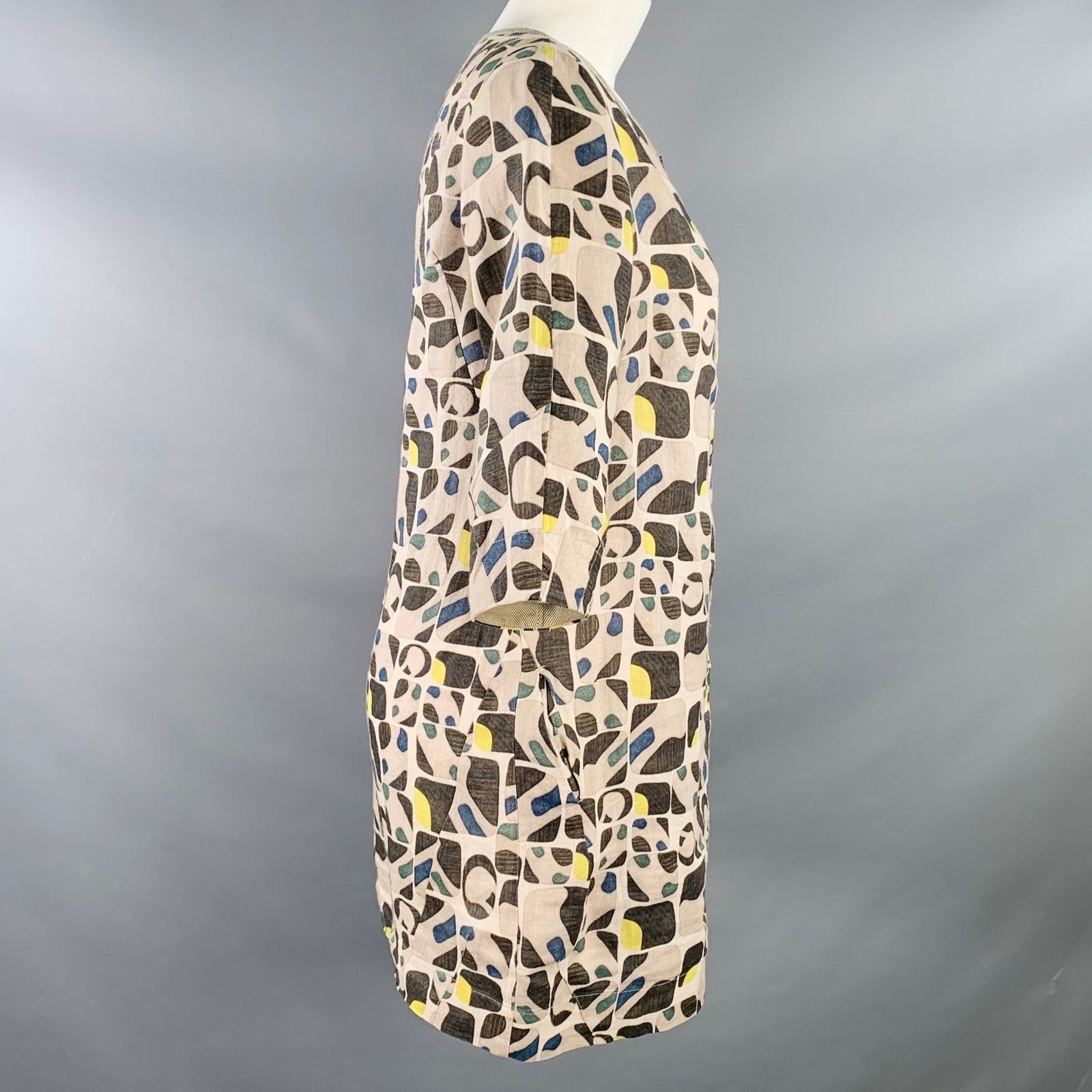 Max Mara Grey Multi Color Cotton Silk Abstract Short Sleeve Dress Size S / US 4 / IT 40 - 3 Thumbnail