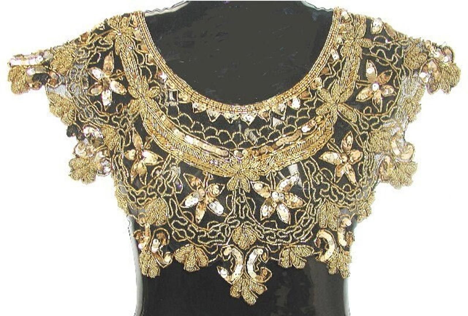 Designer Sequin Scarf Shawl Gold on Black Netting Without Fringes Size ONE SIZE - 1 Preview