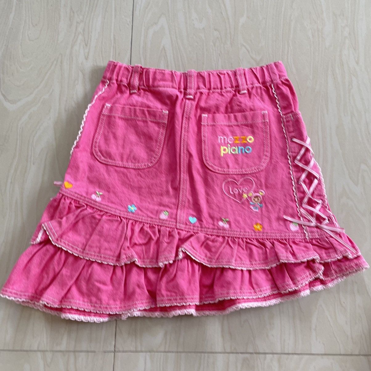 Japanese Brand Mezzo piano pink layered skirt decorated with bow Size 22" - 4 Thumbnail