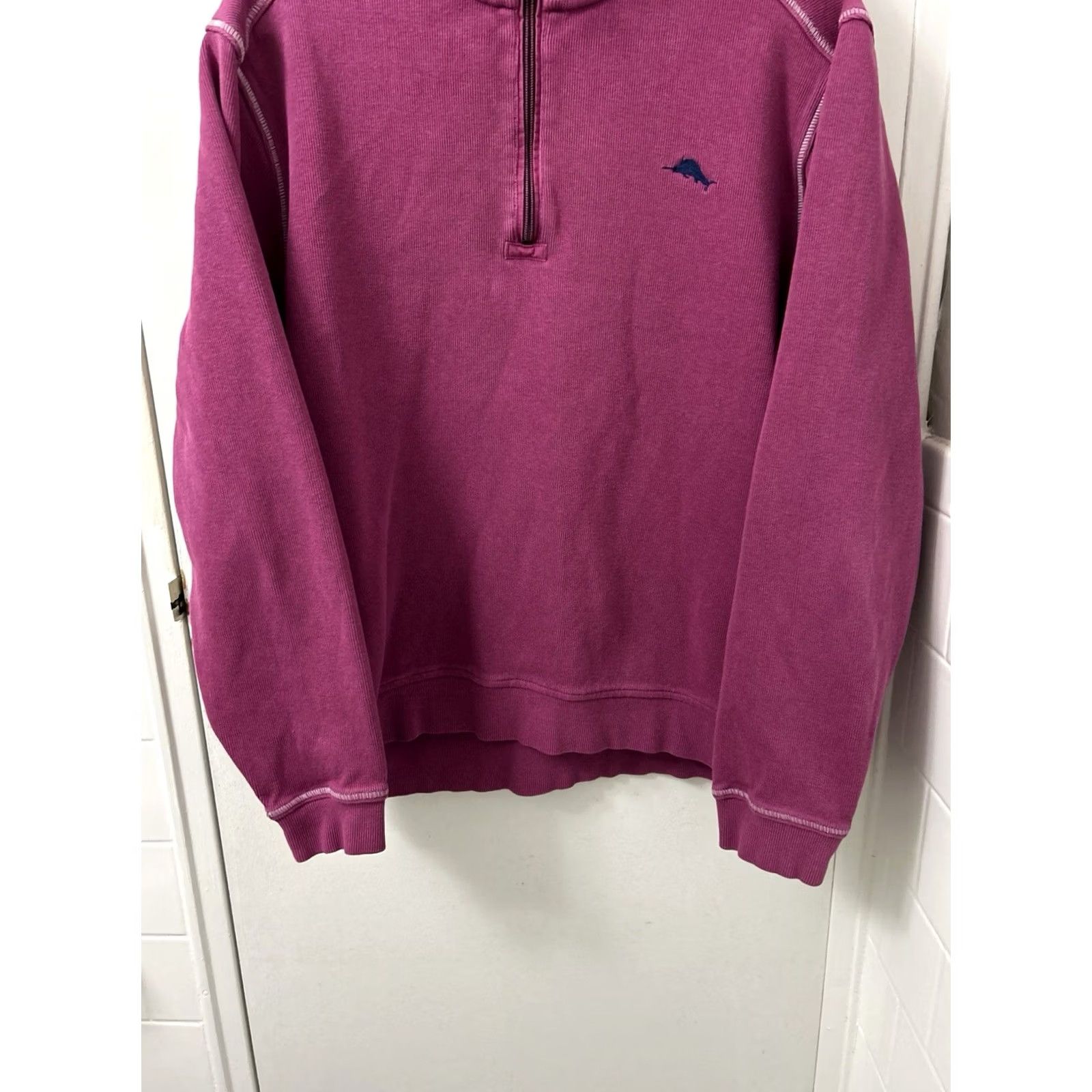 Tommy Bahama Tommy Bahama Pullover 1/4 Zip Mens XL Magenta Pink Cotton Ribbed Mock Neck Logo Embroidered Casual Knit Sweater Size US XL / EU 56 / 4 - 3 Thumbnail