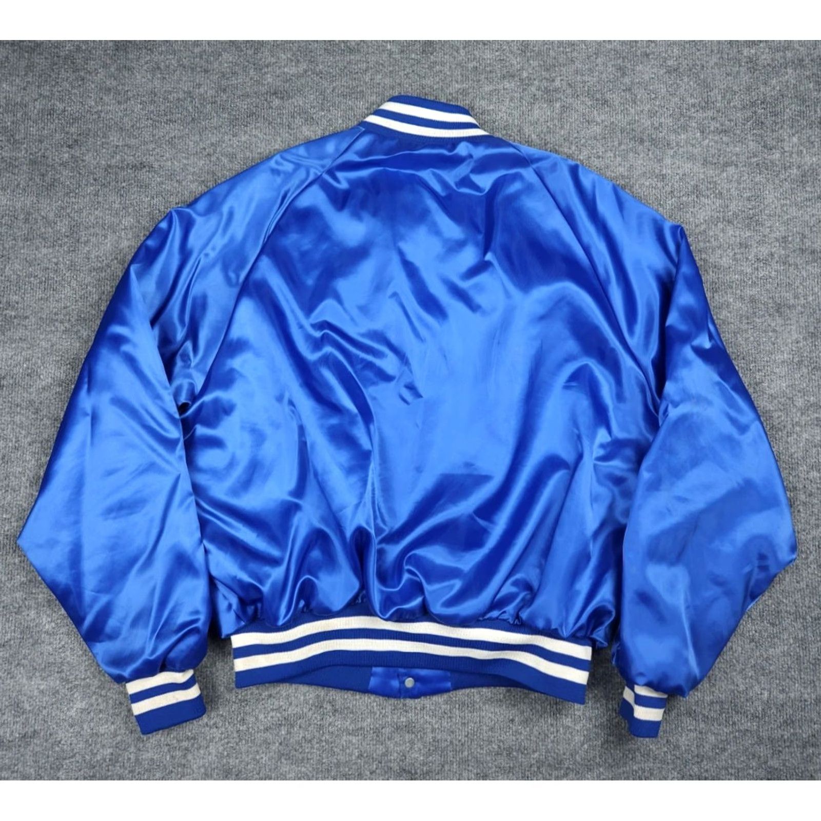 Vintage VINTAGE King Louie Satin Bomber Jacket Mens XL Blue Lined TRIPLE THREAT 3 Threat Jacket Mens XL Blue Satin Bomber Size US XL / EU 56 / 4 - 4 Thumbnail