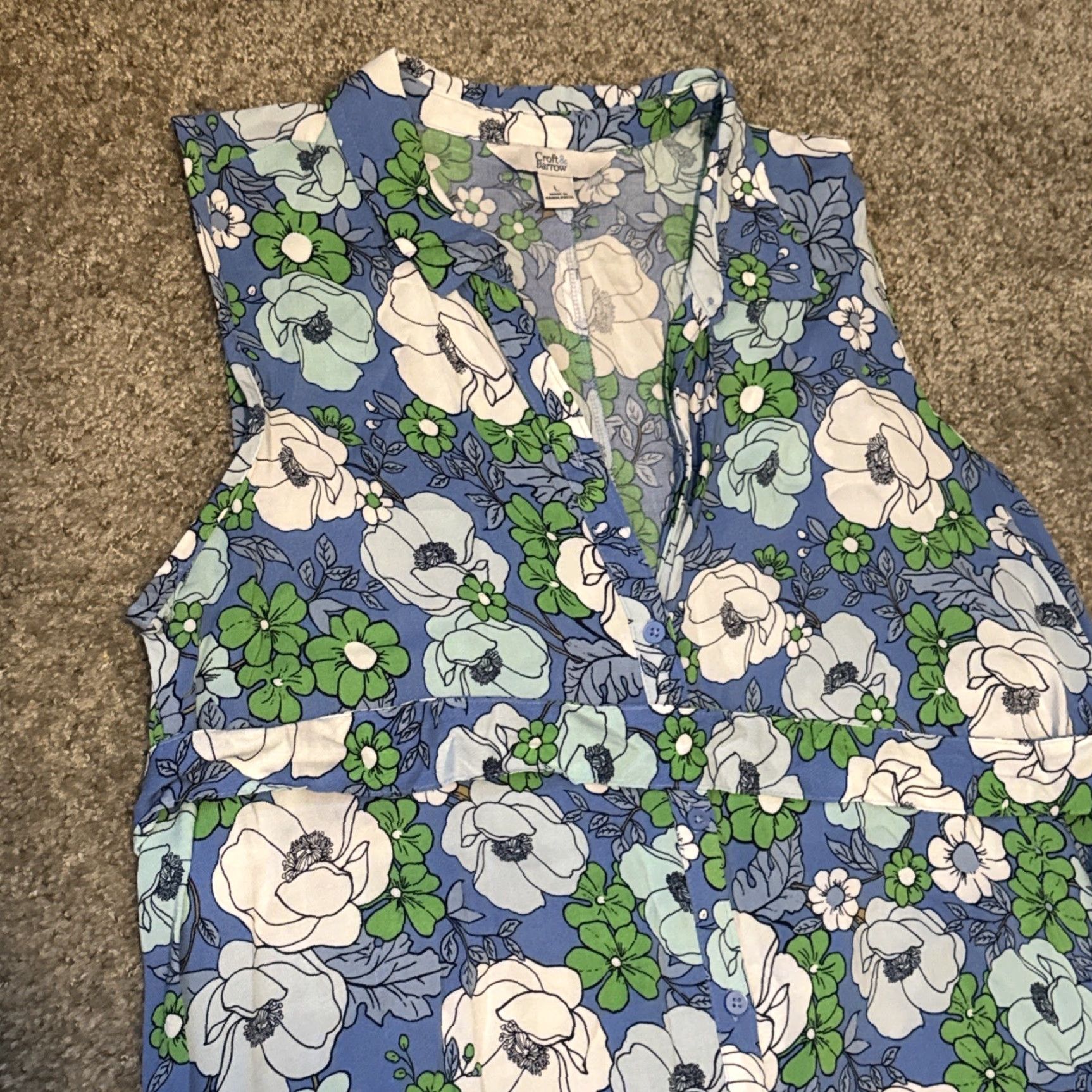 Croft & Barrow Croft & Barrow Blue White Flower Sleeveless Full Button Front Body Length Dress Women L Blue Floral A-Line Long Dress Size L / US 10 / IT 46 - 3 Thumbnail