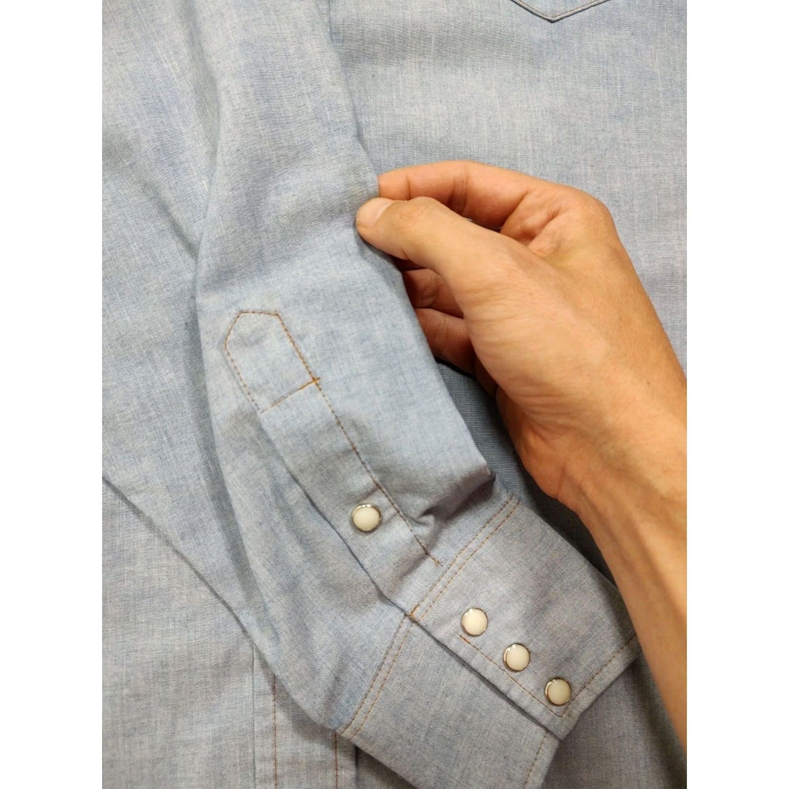 Wrangler VINTAGE Wrangler Chambray Western Shirt Mens 17.5 X 35 Pearl Snap American Flag USA Size US XXL / EU 58 / 5 - 5 Thumbnail
