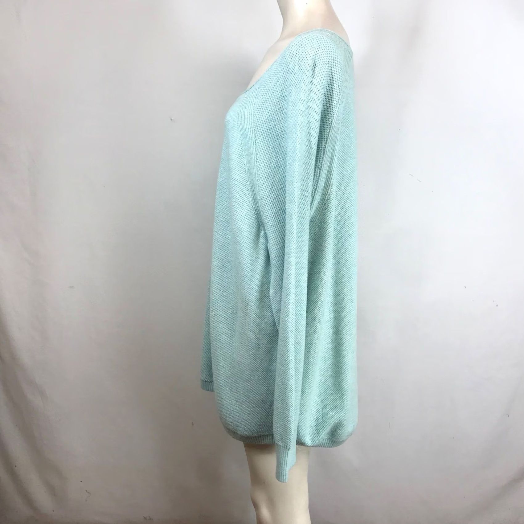 Vintage L.L.Bean Textured Cotton Sweater Pool Blue Heather 2X Scoop Neck Pullover Size XXL / US 16-18 / IT 52-54 - 6 Thumbnail
