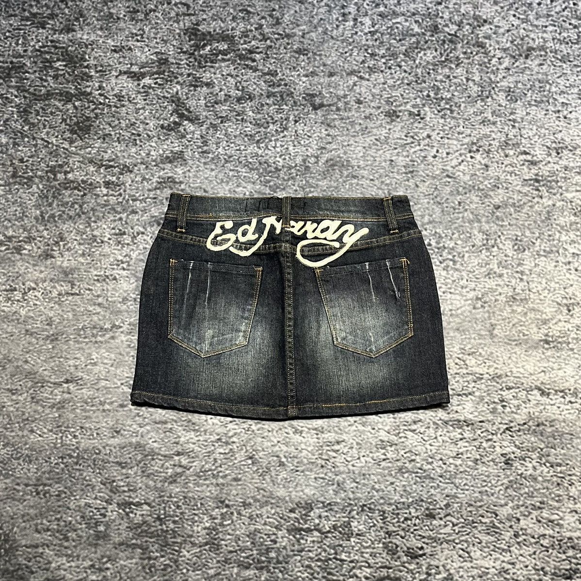 Ed Hardy Vintage Y2K Ed Hardy Cyber Grunge Goth Denim Mini Skirt NEW Size 29" - 2 Thumbnail