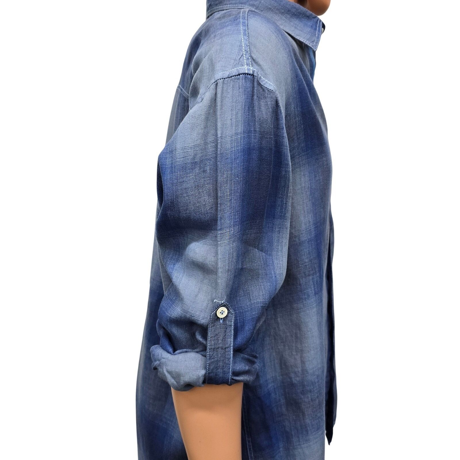 BUGATCHI Bugatchi Uomo Linen Shirt L Shaped Fit Ombre Plaid Roll tab Size US L / EU 52-54 / 3 - 5 Thumbnail