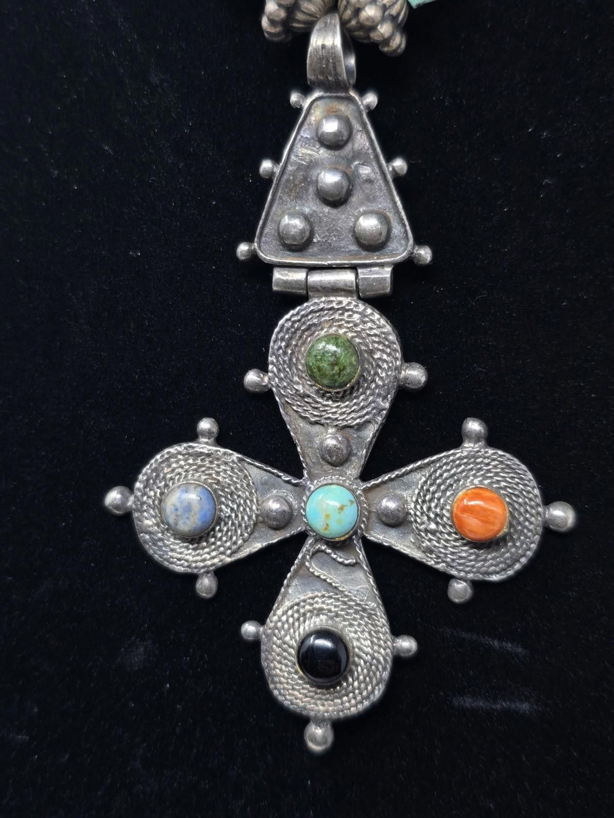 The Unbranded Brand Sterling Silver Cross Pendant Necklace w/ multiple gemstones Size ONE SIZE - 2 Thumbnail
