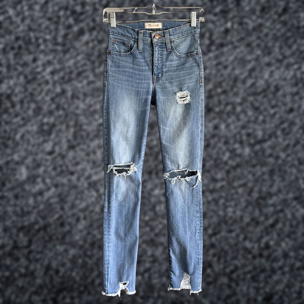 Madewell Madewell 9" High-Rise Skinny Jeans Ontario Wash Distressed-Hem Edition 23 Womens Jeans Blue Skinny Distressed 9" Regular 23 Size 40" / US 18 - 1 Thumbnail