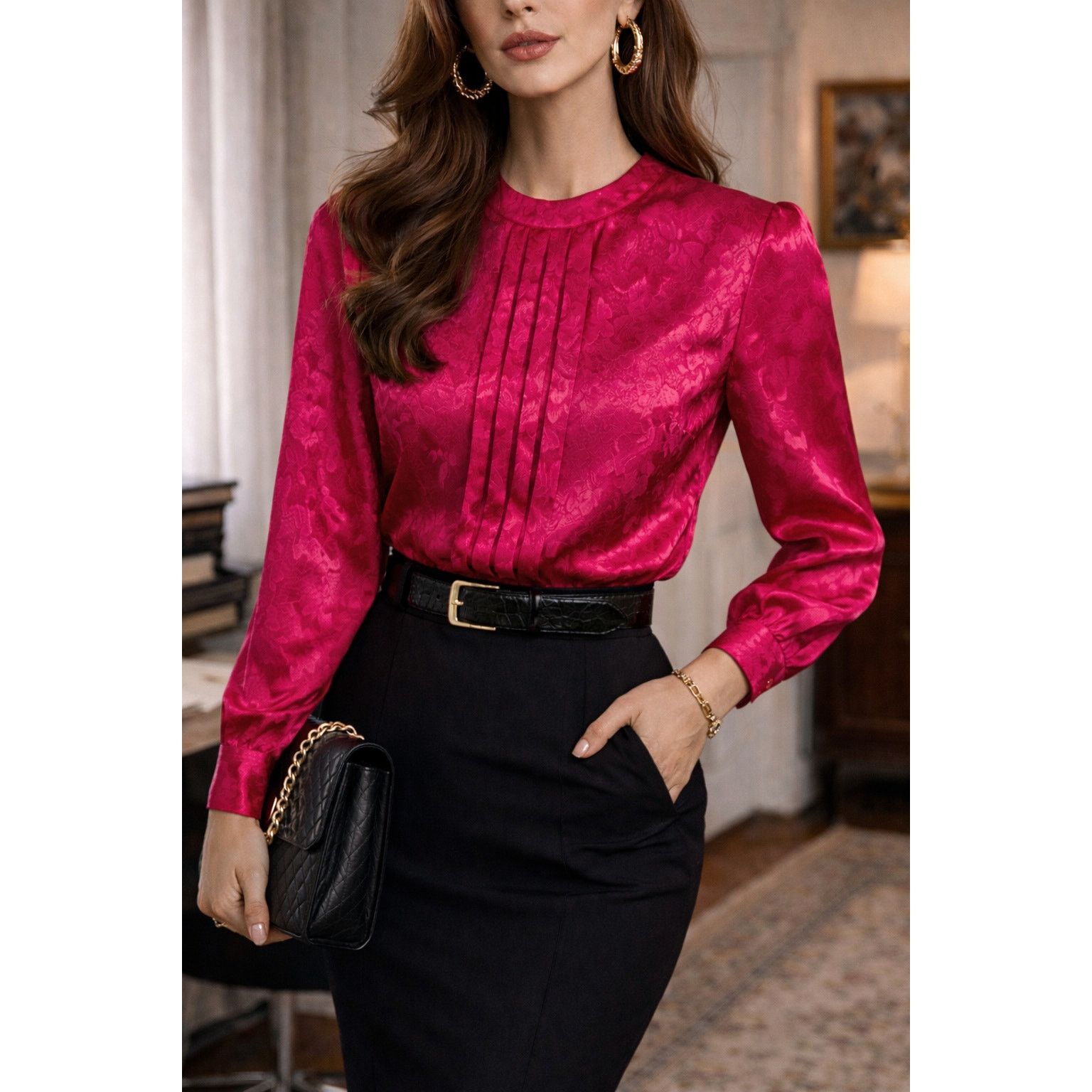 Vintage Vintage Hot Pink Floral Back Button Down Pleated Blouse 💖🔥 Size M / US 6-8 / IT 42-44 - 1 Thumbnail