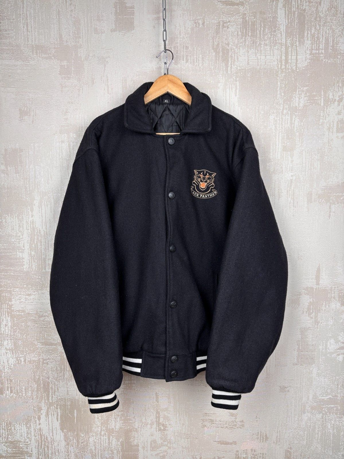 Vintage Vintage Black Panther College Bomber Jacket Wool Blend Size US XL / EU 56 / 4 - 14 Thumbnail