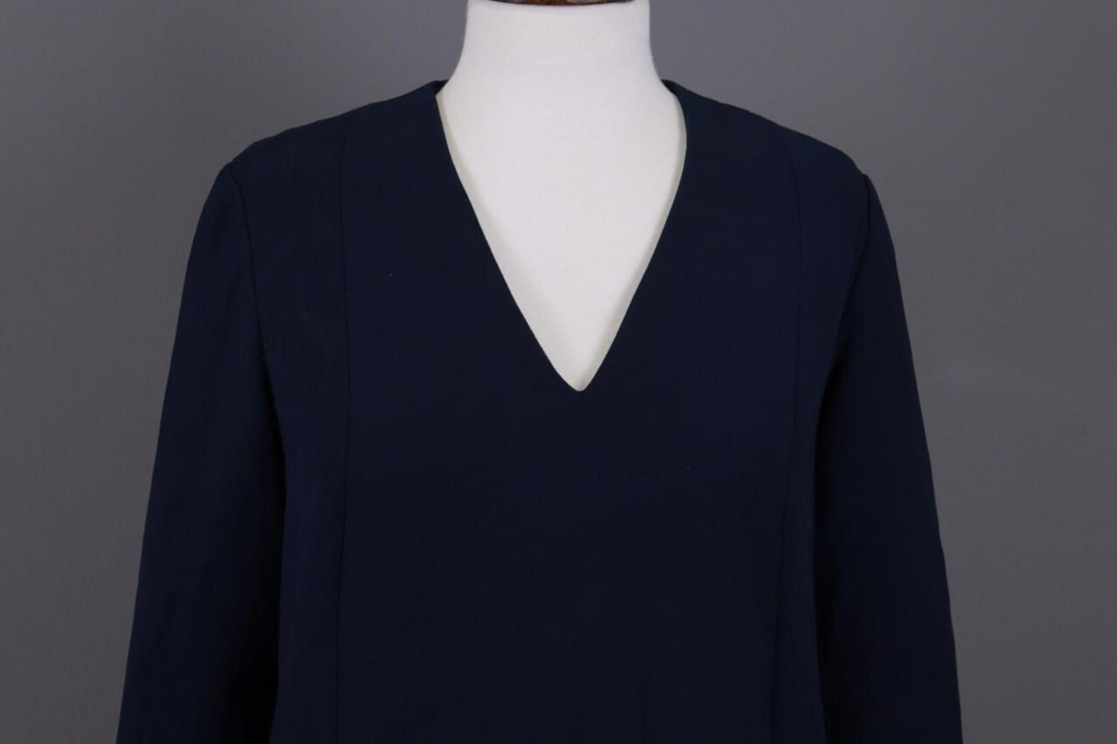 Lauren Ralph Lauren Me+Em Blue V-Neck Evening Long Sleeve A-Line Dress Size 12 Size XL / US 12-14 / IT 48-50 - 2 Thumbnail