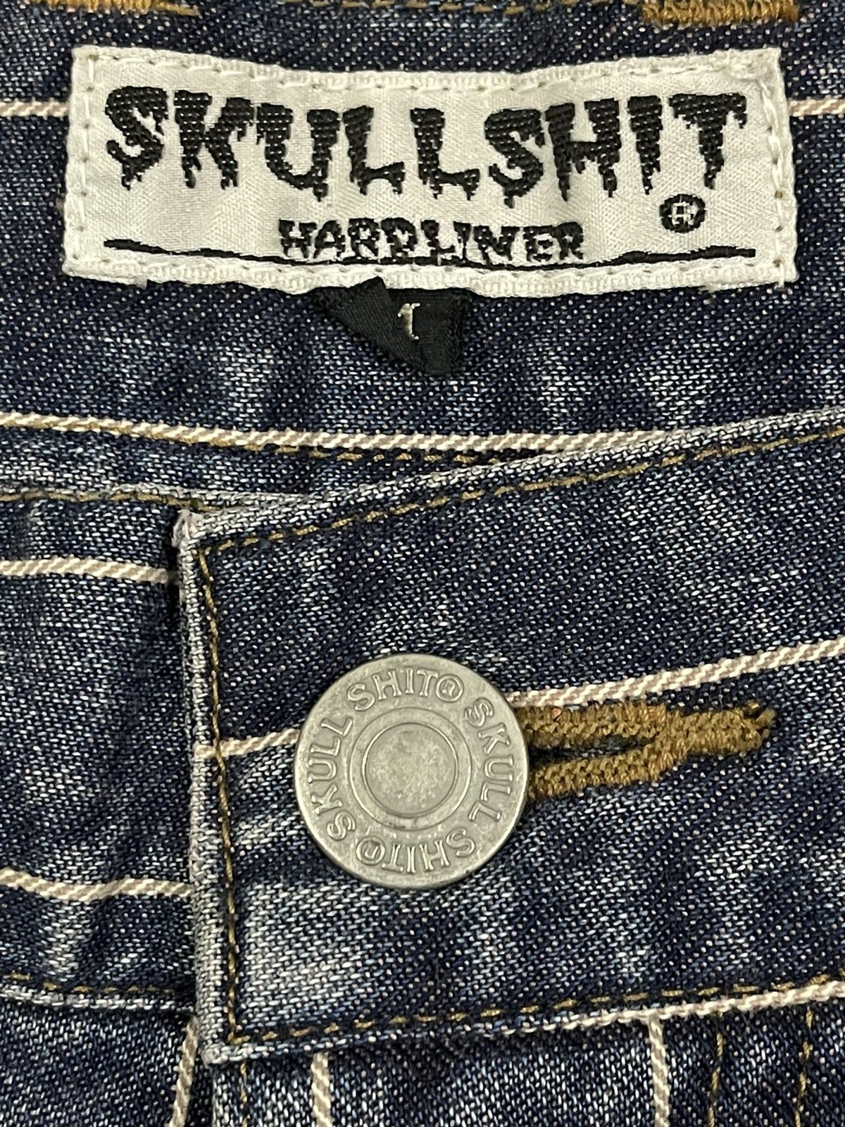 14th Addiction Vintage Japanese Skull Shit Distressed Style Stripe Jeans Size US 29 - 9 Thumbnail