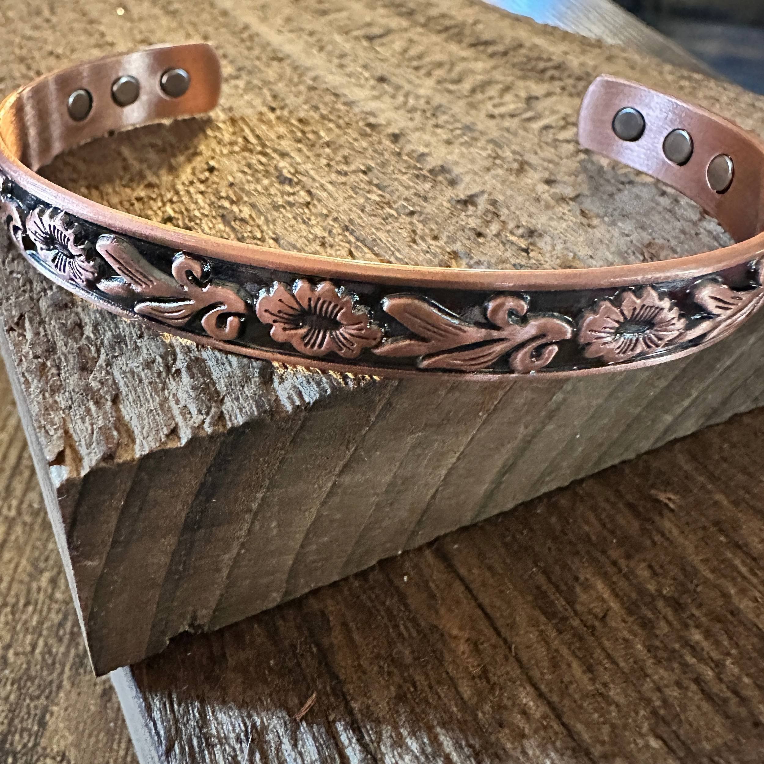 Other Boho Copper Floral Cuff Bangle Bracelet, Arthritis Relief, G Size ONE SIZE - 3 Thumbnail