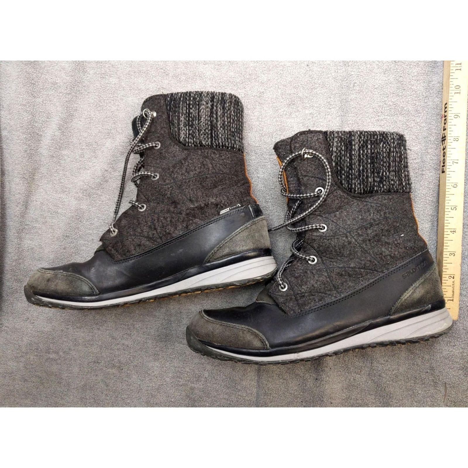 Salomon Salomon Womens Snow Boots Size 9.5 42 Gray Leather Mid-Calf Knit Lace Up Winter Boots Womens US 9.5 Size US 10 / IT 40 - 2 Thumbnail