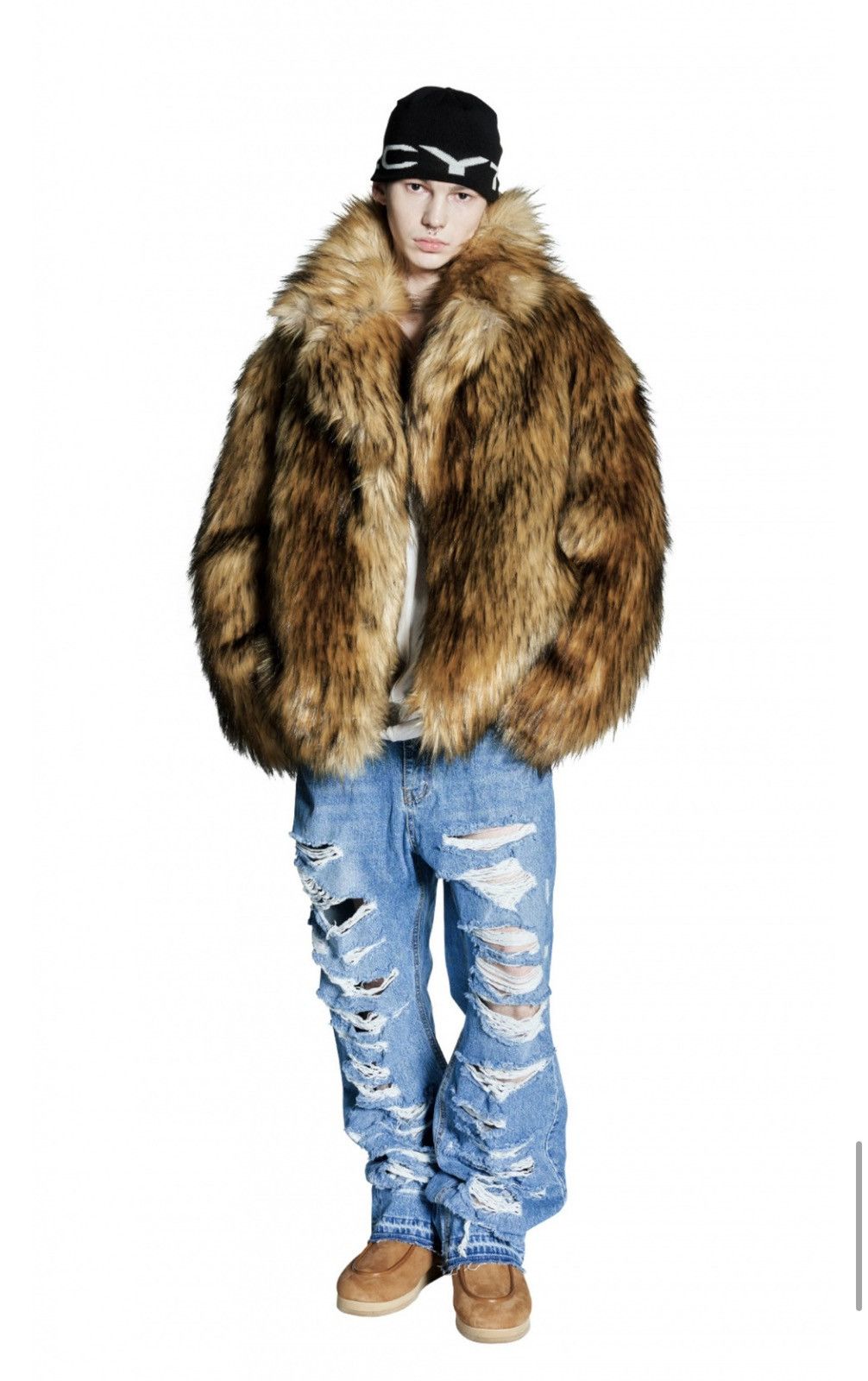 image of Faux Raccoon Fur Oversized Coat, Men's (Size XL)