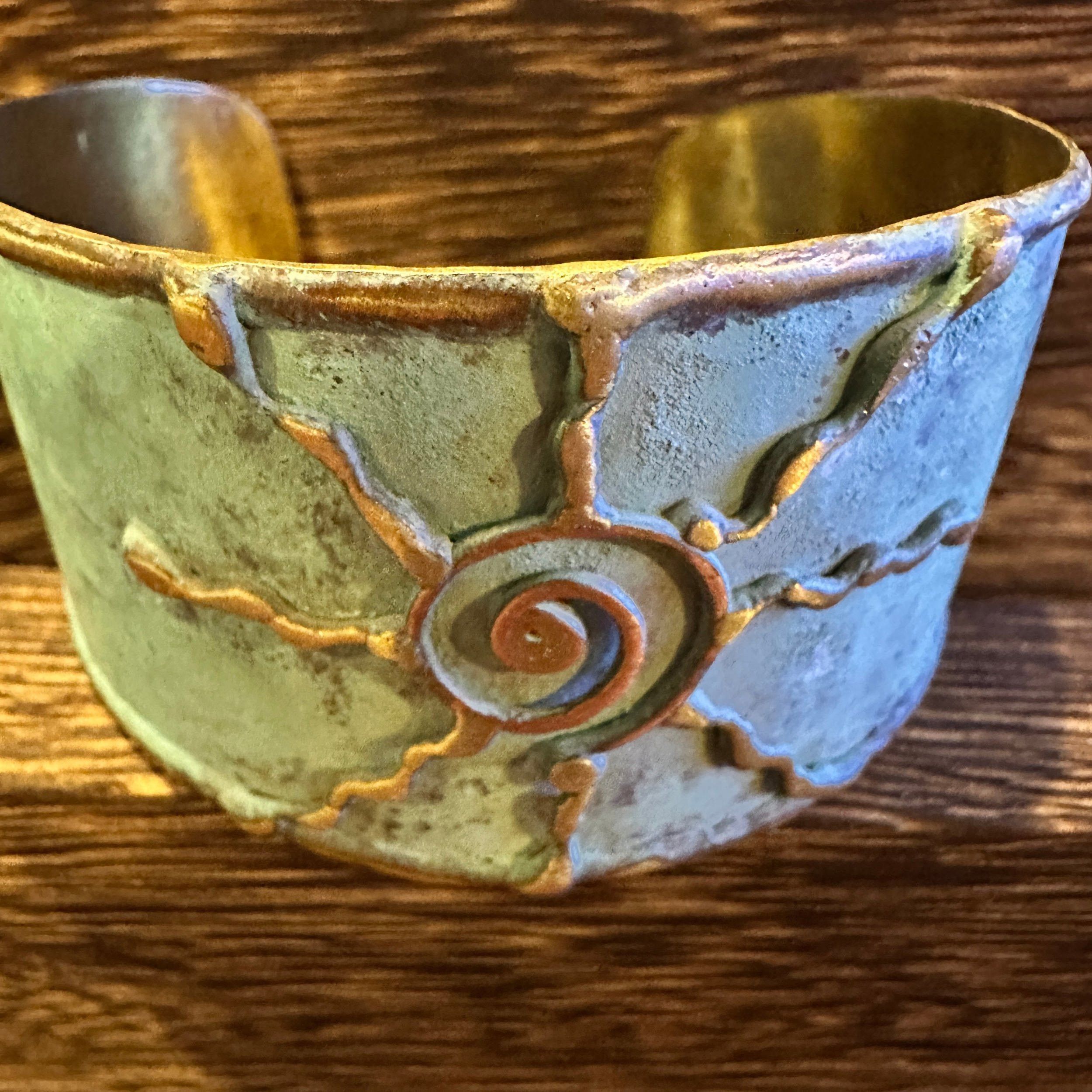 Other Artisan Aqua Patina Brass Cuff Bracelet, 2in Wide, Adjustabl Size ONE SIZE - 5 Thumbnail