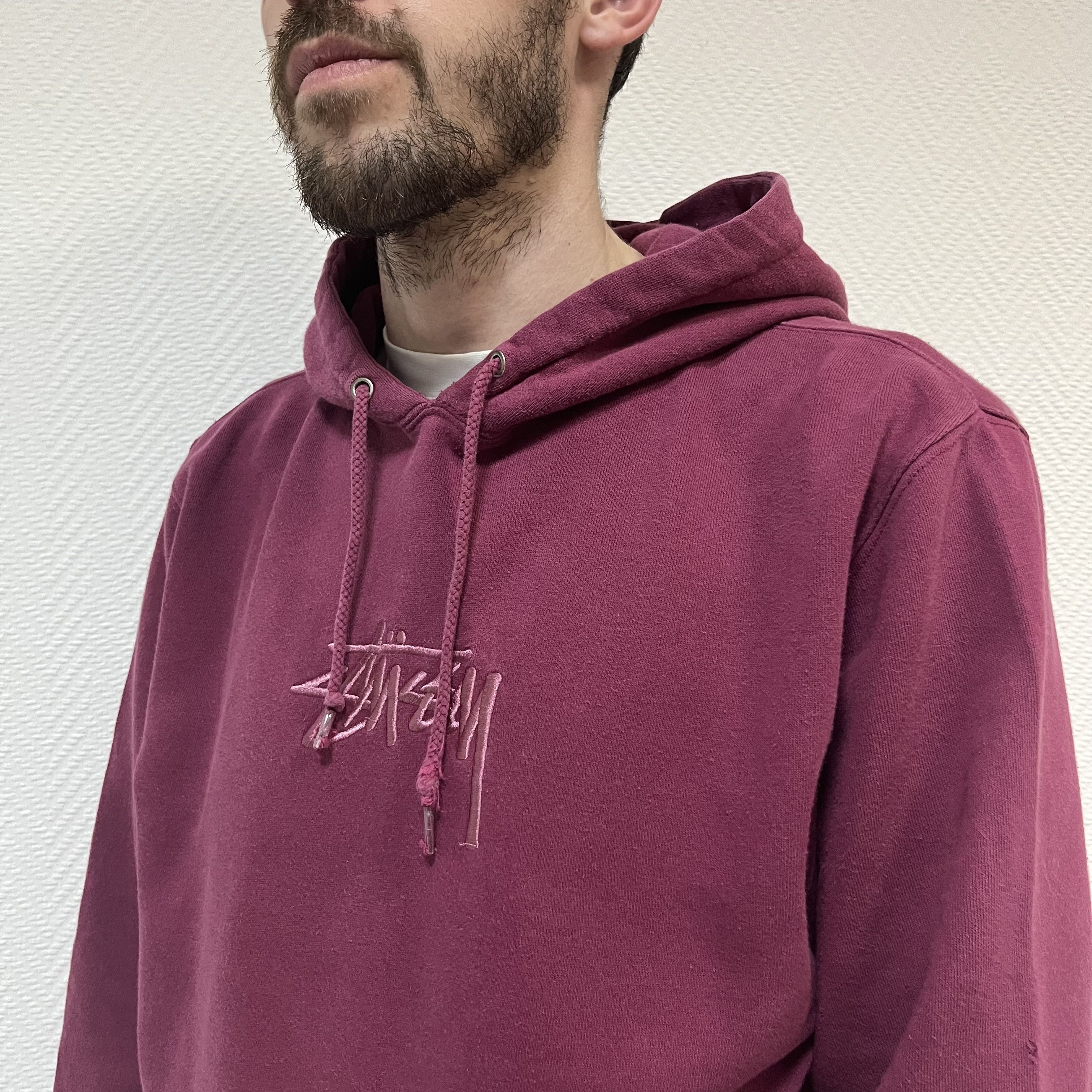 image of Stussy Usa Embroidered Spell Out Hoodie in Purple, Men's (Size Large)